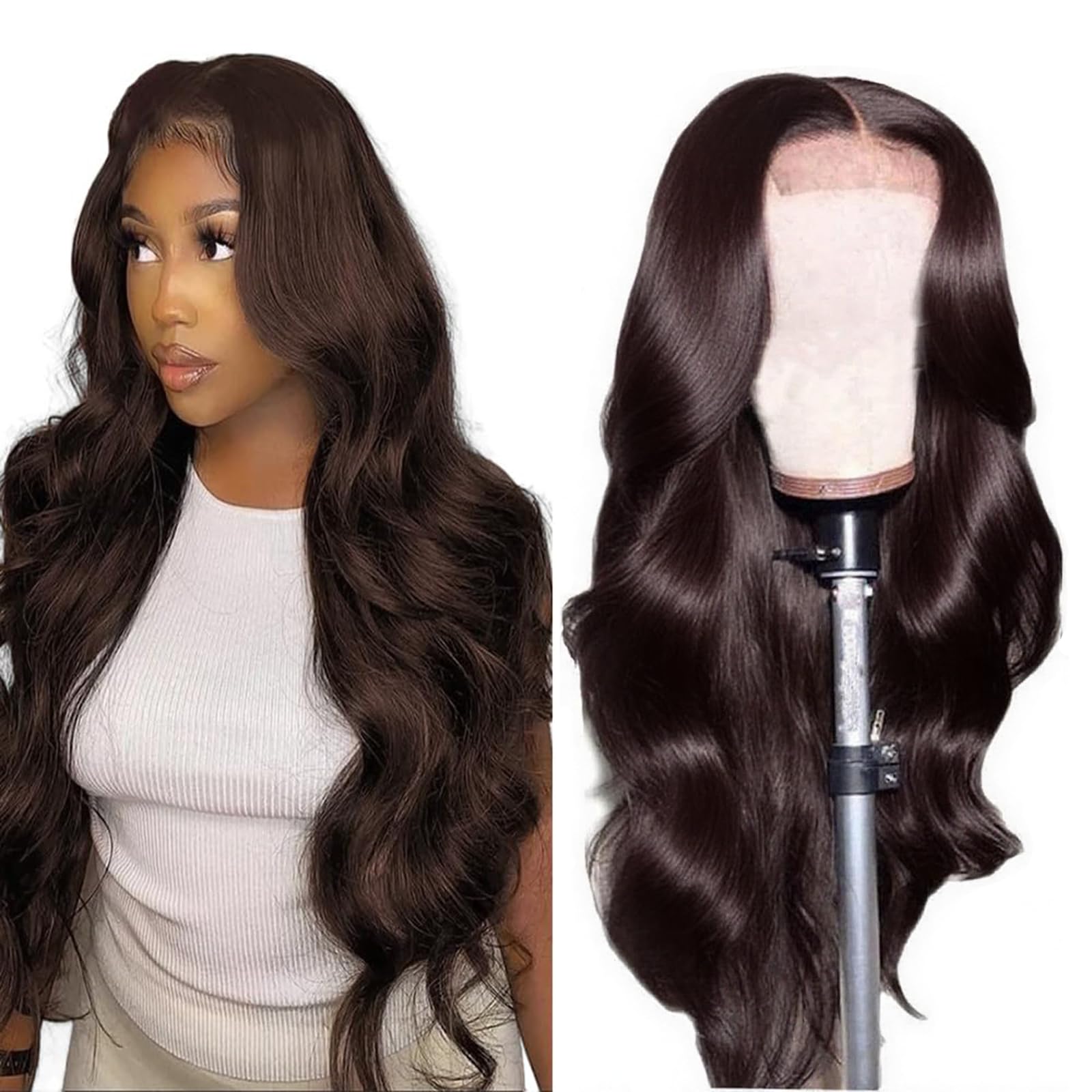 Wahairse Light Brown Body Wave HD Lace Front Wigs 4x4 Inch Pre Plucked Brazilian Virgin Human Hair 200% Density Glueless Wear Fo