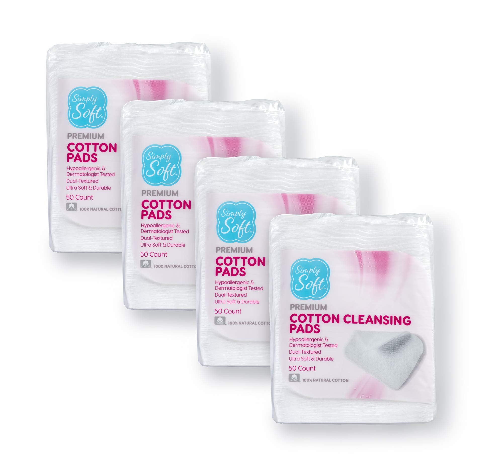 Simply Soft Premium Jumbo Cotton Cleansing Pads, 100% Pure Cotton, Large 3.5 X 4.5 Cotton Pads (200 Count)