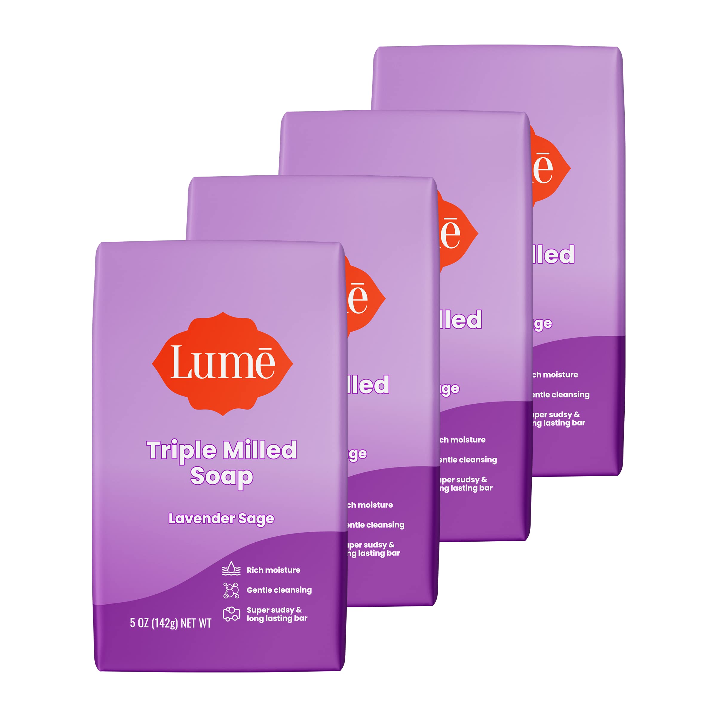 Lume Triple Milled Soap - Rich Moisture & Gentle Cleansing - Paraben Free, Phthalate Free, Skin Safe - 5 ounce (Pack of 4) (Lave