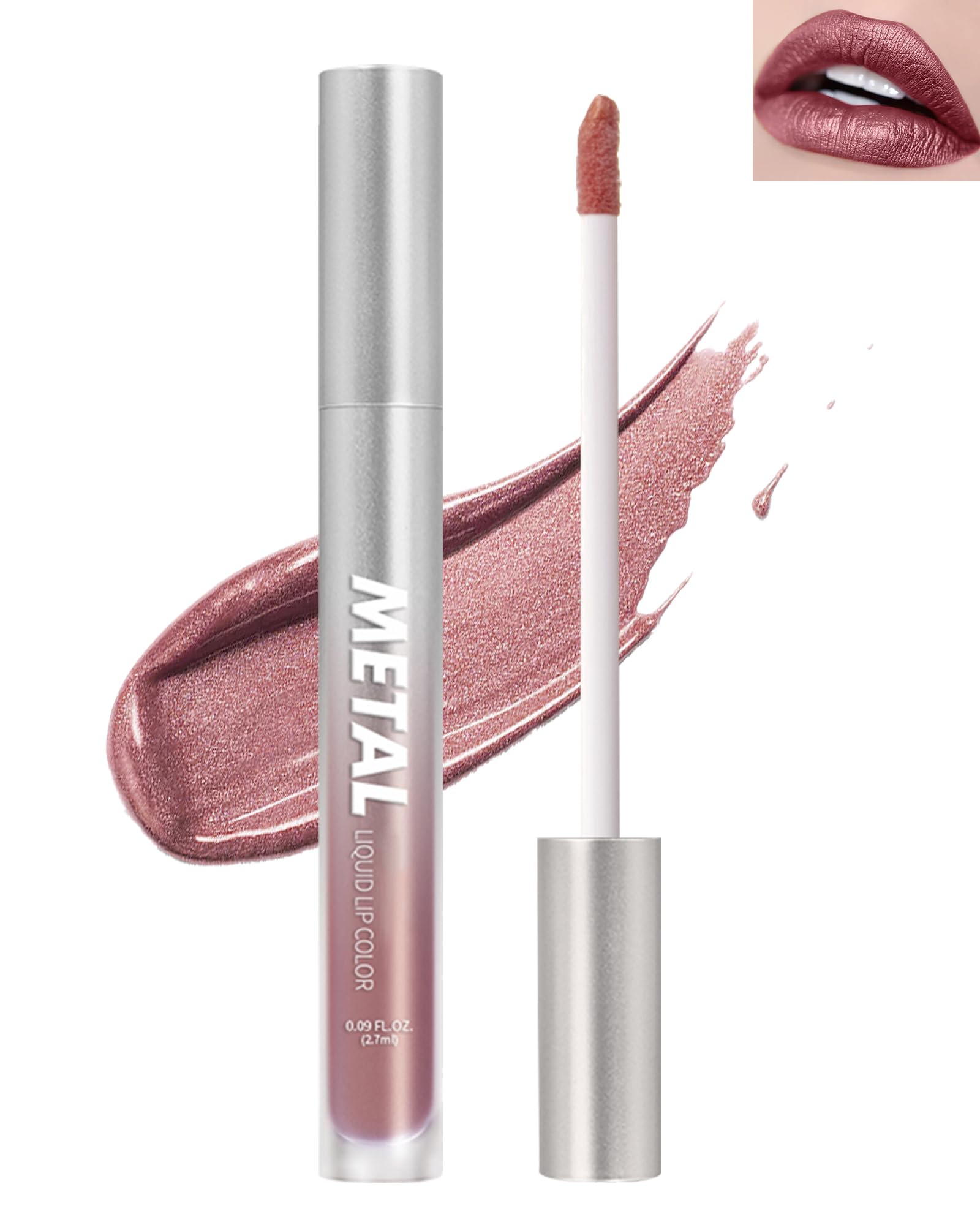 Metallic Lip Gloss Glitter Lipstick, Shiny Metallic Matte Liquid Lipstick, High Pigment Long Lasting Lipstick 24H Waterproof Non