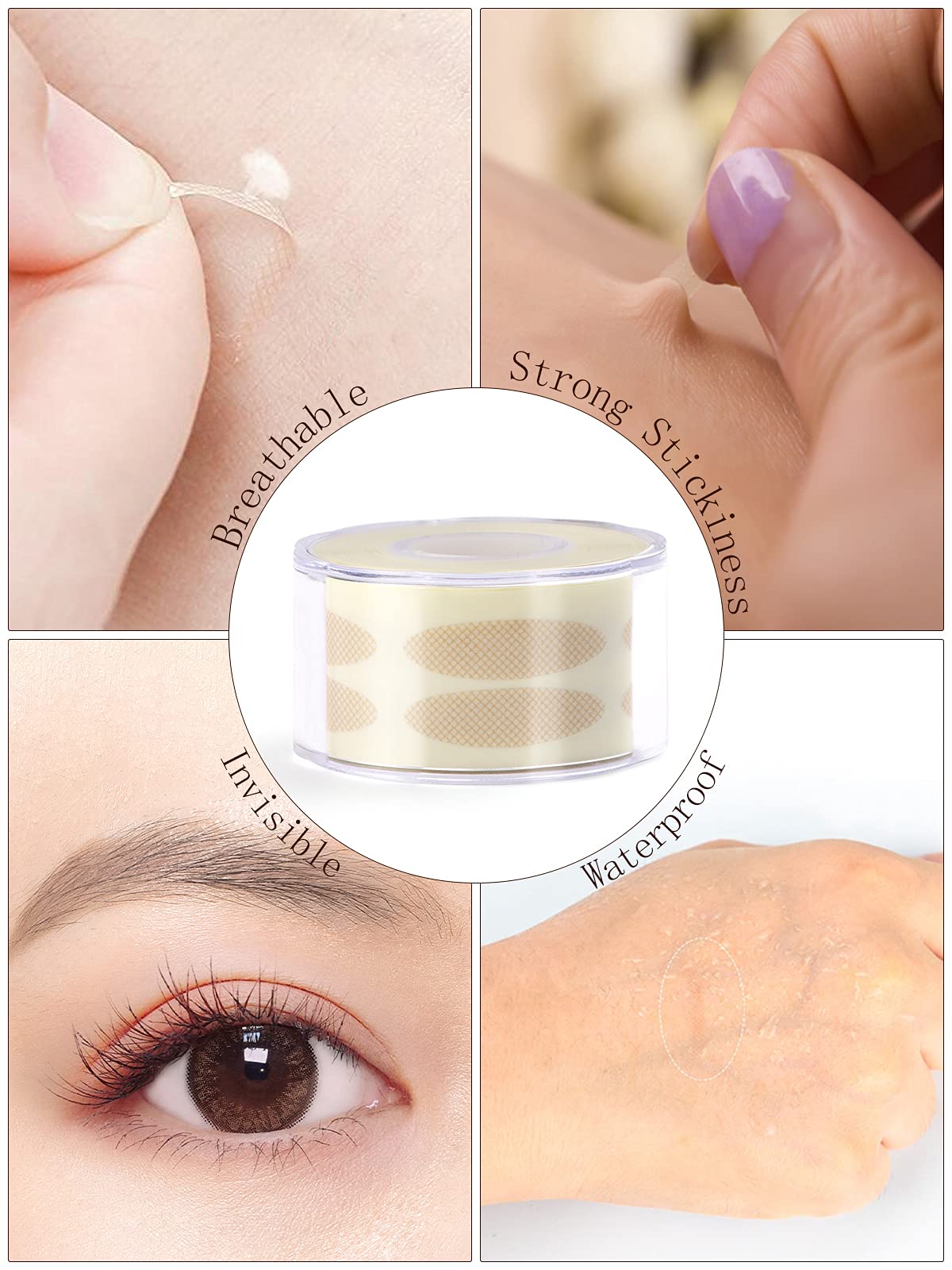 Lorvain 1800 Pieces Breathable Eyelid Tape, 3 Rolls Invisible Eye Stickers Sticky Natural Single-Sided Double Eyelid Sticker Wat