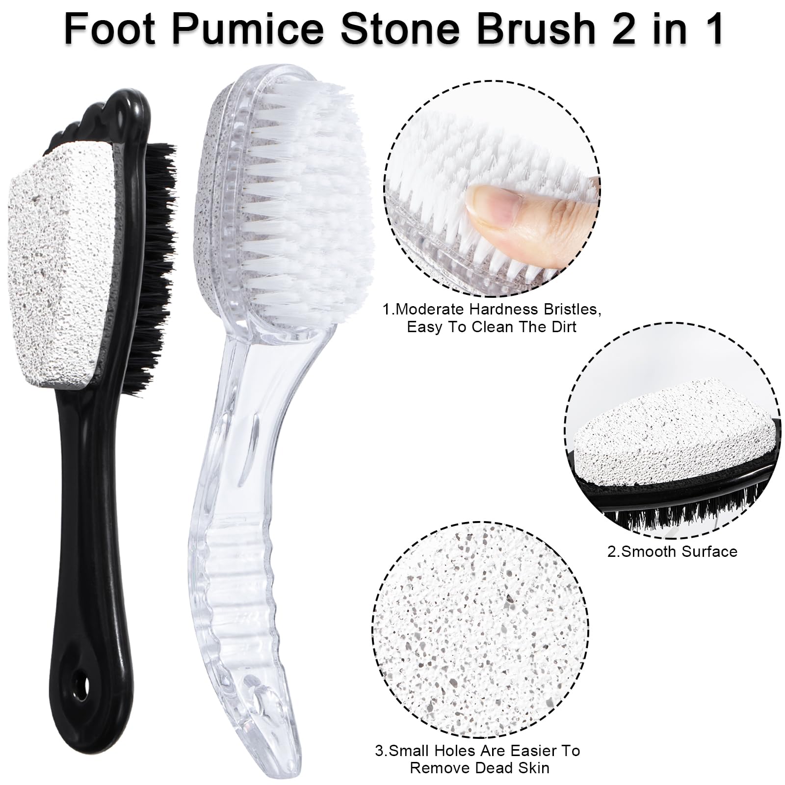 4 Packs Foot Pumice Stone Brush Callus Remover, Beomeen 2 In 1 Foot Shower Pedicure Scrubber With Handle, Foot File With Dense B