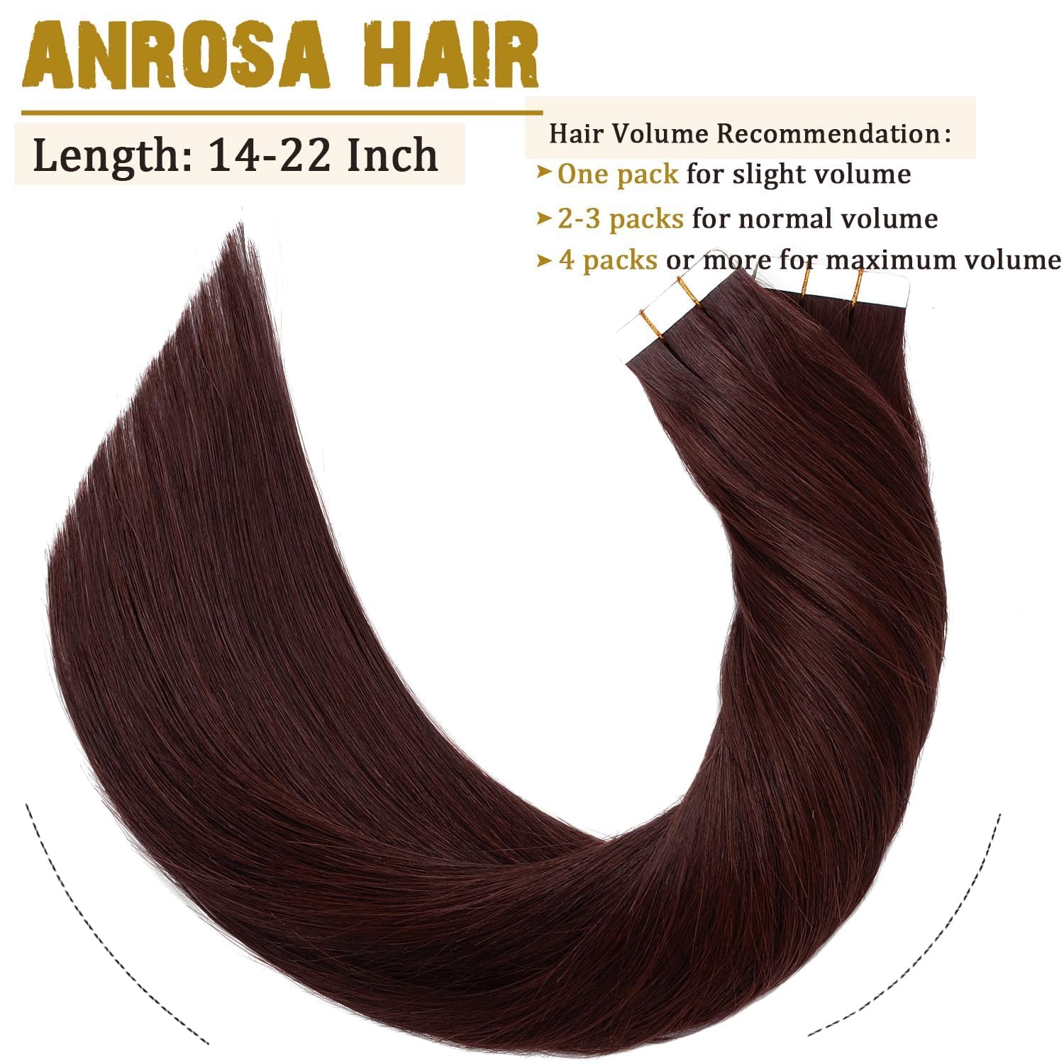 Anrosa 20 Inch Tape In Hair Extensions Human Hair Real Remy Human Hair Tape In Premium Quality Silky Hair Natural Hair Extension
