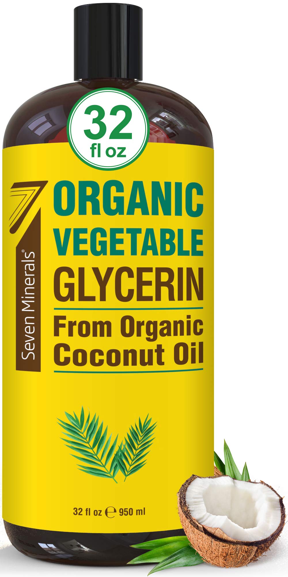 Seven Minerals, Organic Vegetable Glycerin - Big 32 fl oz Bottle - No Palm Oil, Made with Organic Coconut Oil - Therapeutical Gr