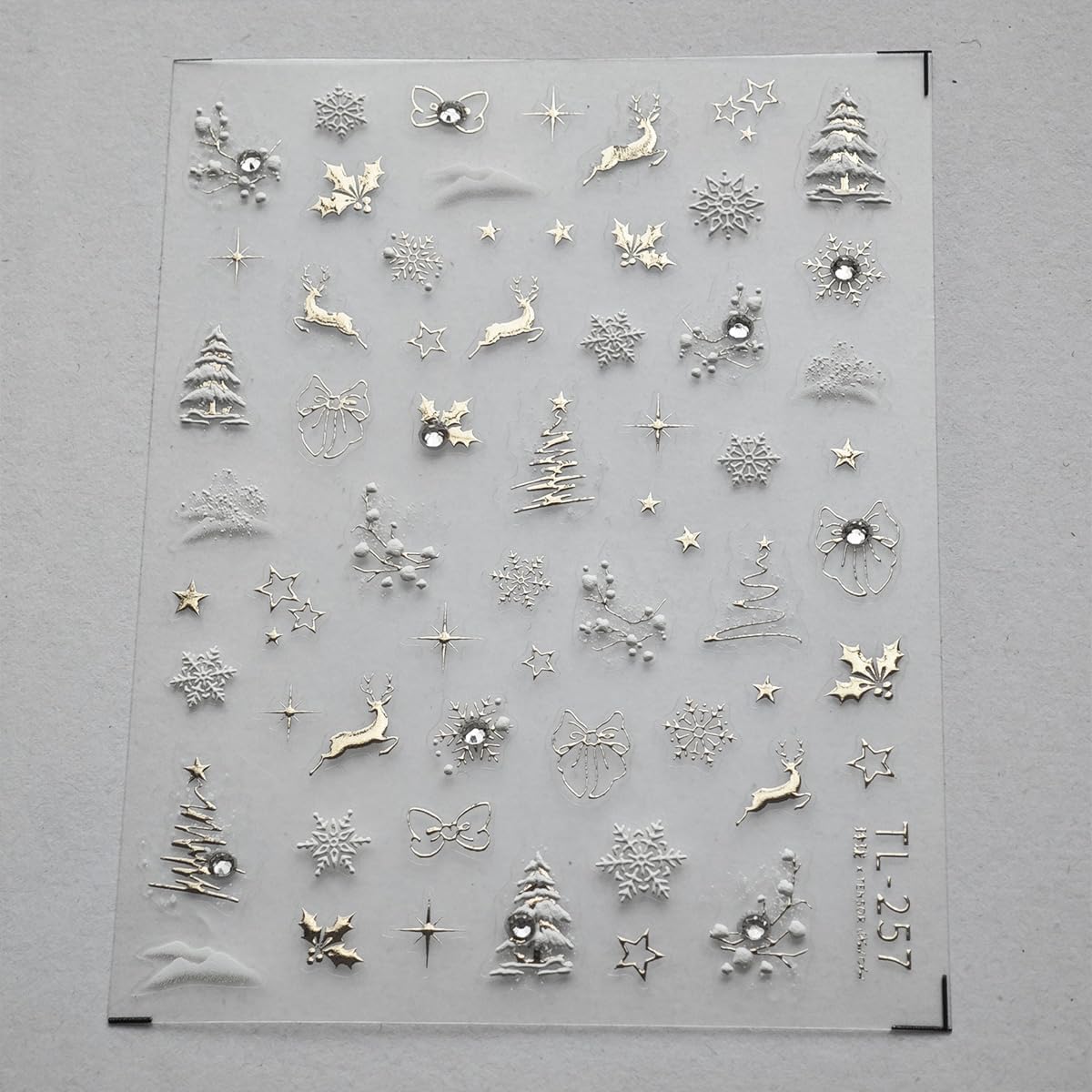 Christmas Nail Art Stickers 5D Embossed Silver Elk Nail Stickers Self-Adhesive Rhinestone Snowflake Bow Xmas Tree Star Elk Nail
