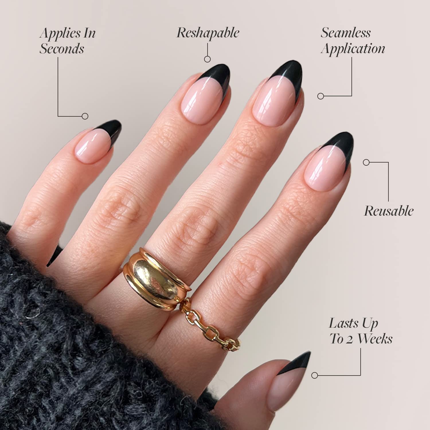 Glamnetic Press On Nails - Caviar  Semi-Transparent, Short Almond Nails, Reusable  15 Sizes - 30 Nail Kit With Glue