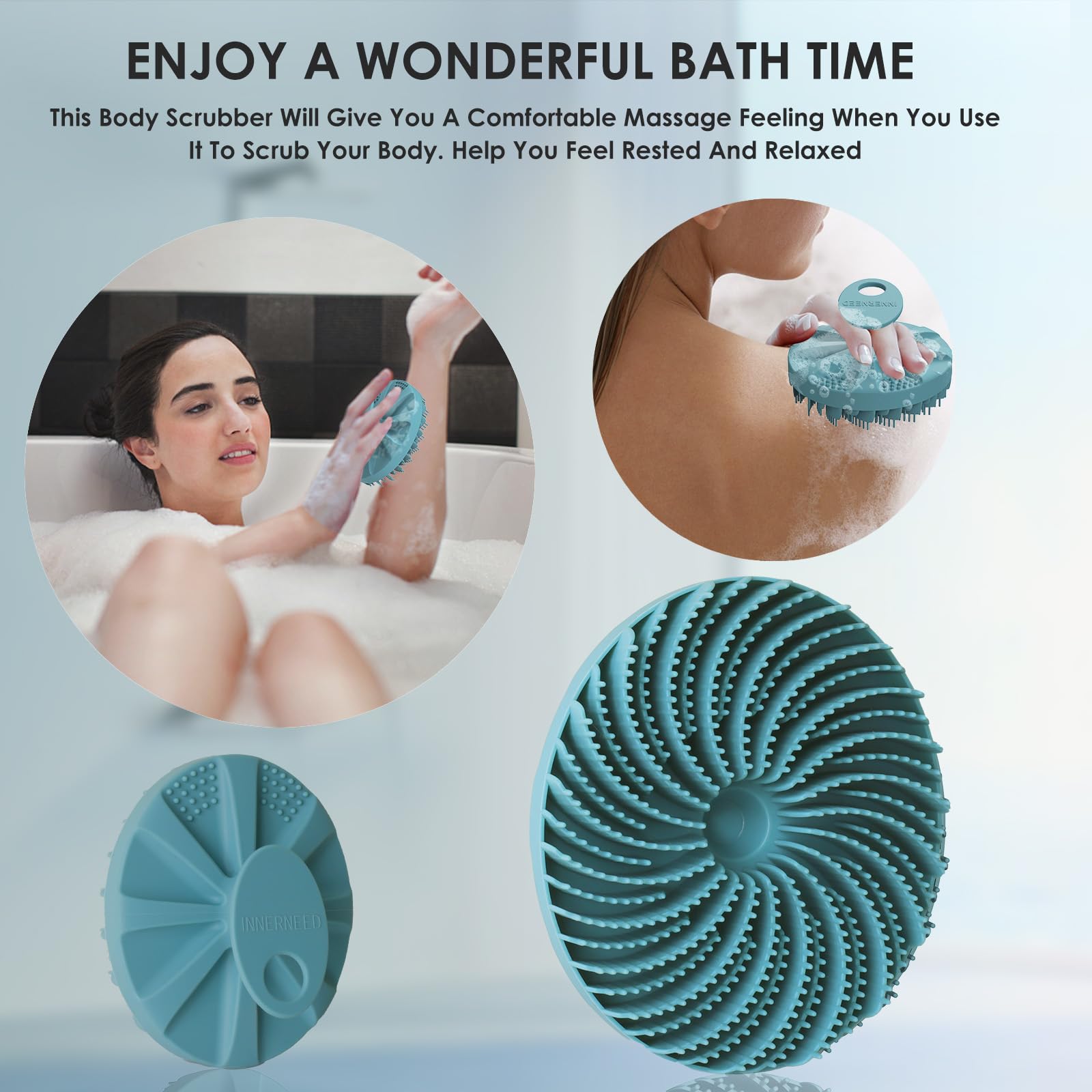 Innerneed Food-Grade Silicone Body Scrubber Bath Shower Cleansing Brush, Gentle Exfoliating And Massaging, Nice Foaming, More Hy