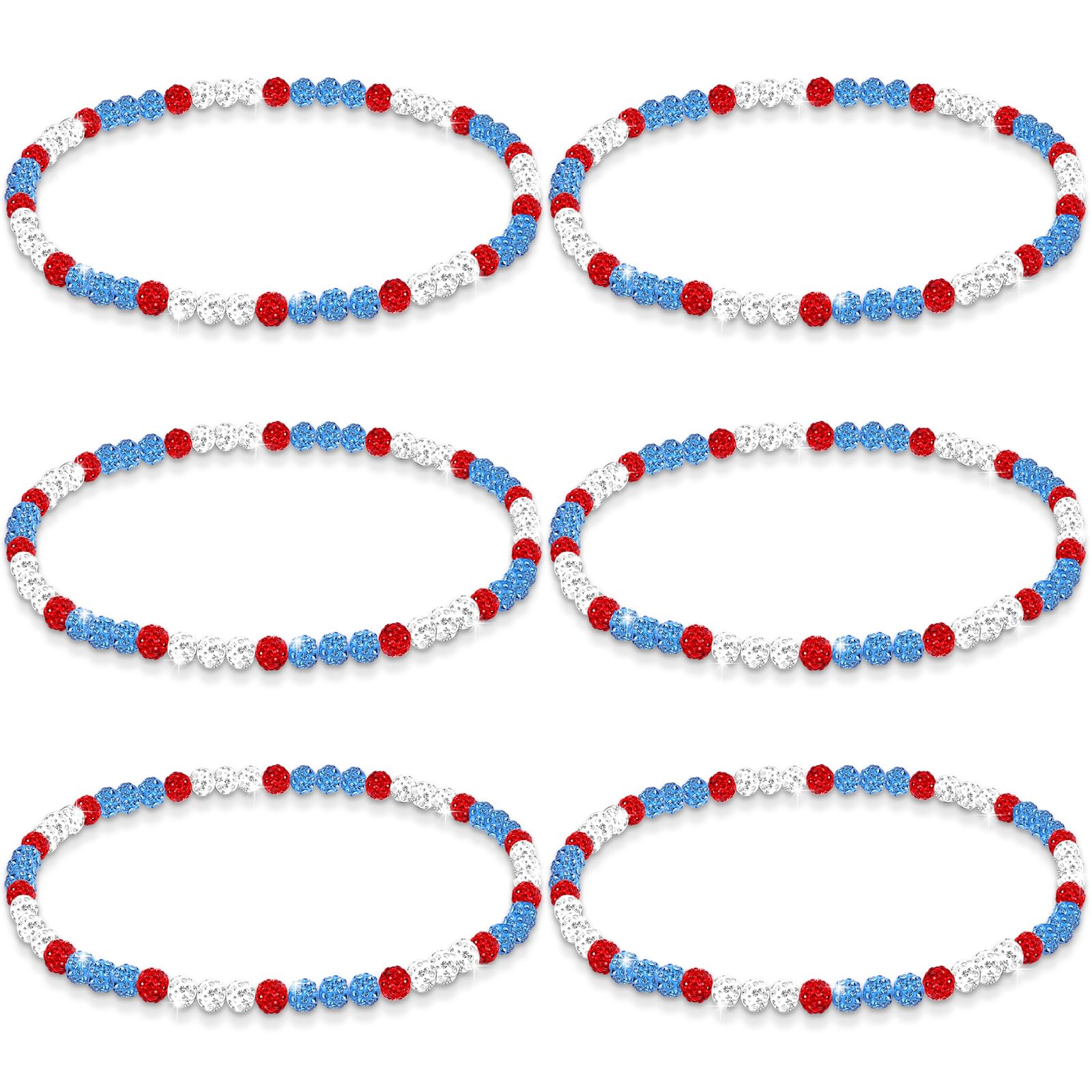 Liliaafar 6 Pcs Baseball Beaded Necklace for Teenager Bling Rhinestone Clay Beaded Necklace Gifts for Sports Team Fans(Light Blu