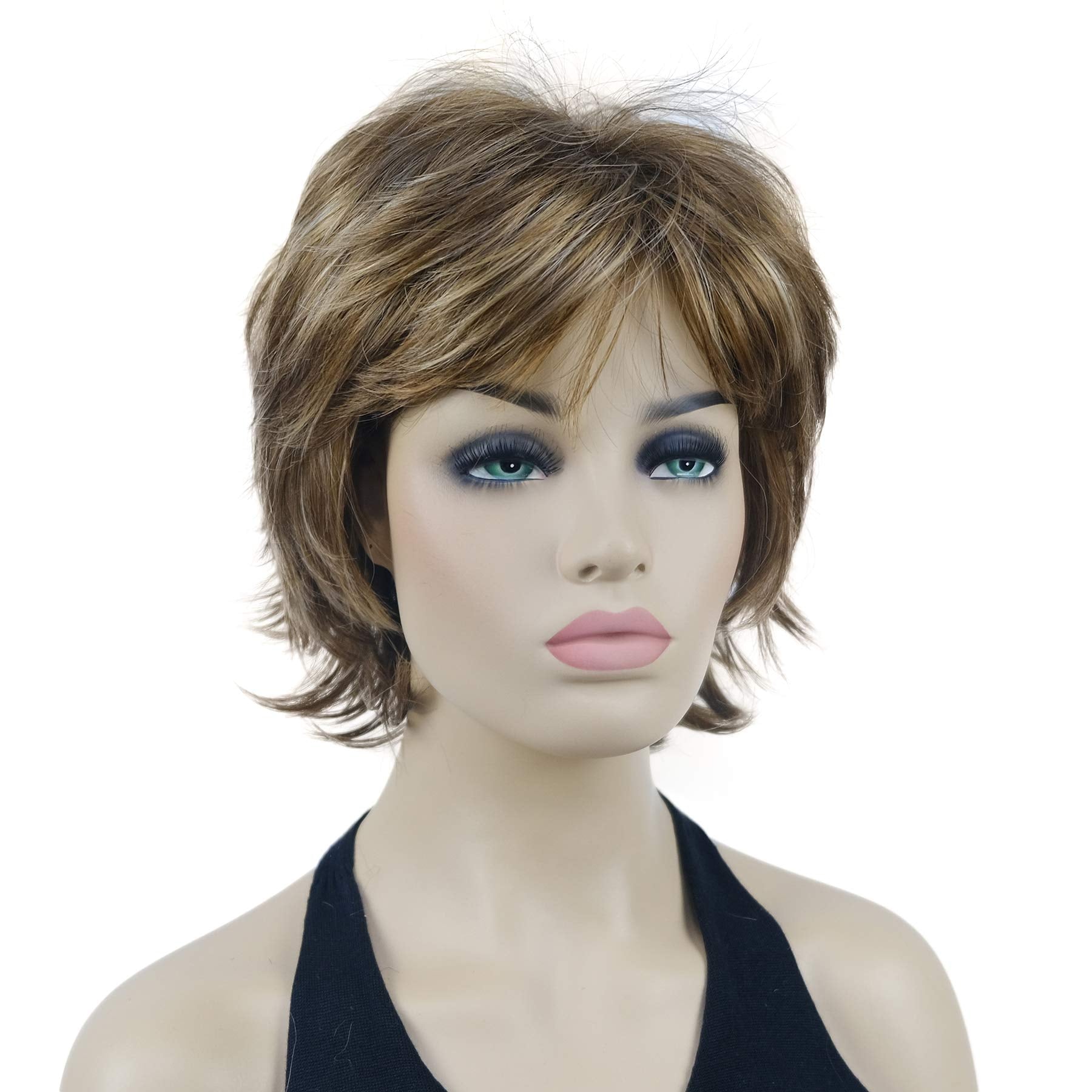 Lydell Short Layered Shaggy Wavy Full Synthetic Wigs (V6 Light Reddish Brown With Blonde Highlight)