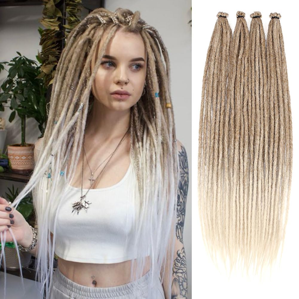 Kraler 22 Inch 40 Strands Dreadlock Extensions, Thin 0.6cm Width Brown to Blonde Synthetic Crochet Dreads Extensions 100% Handma