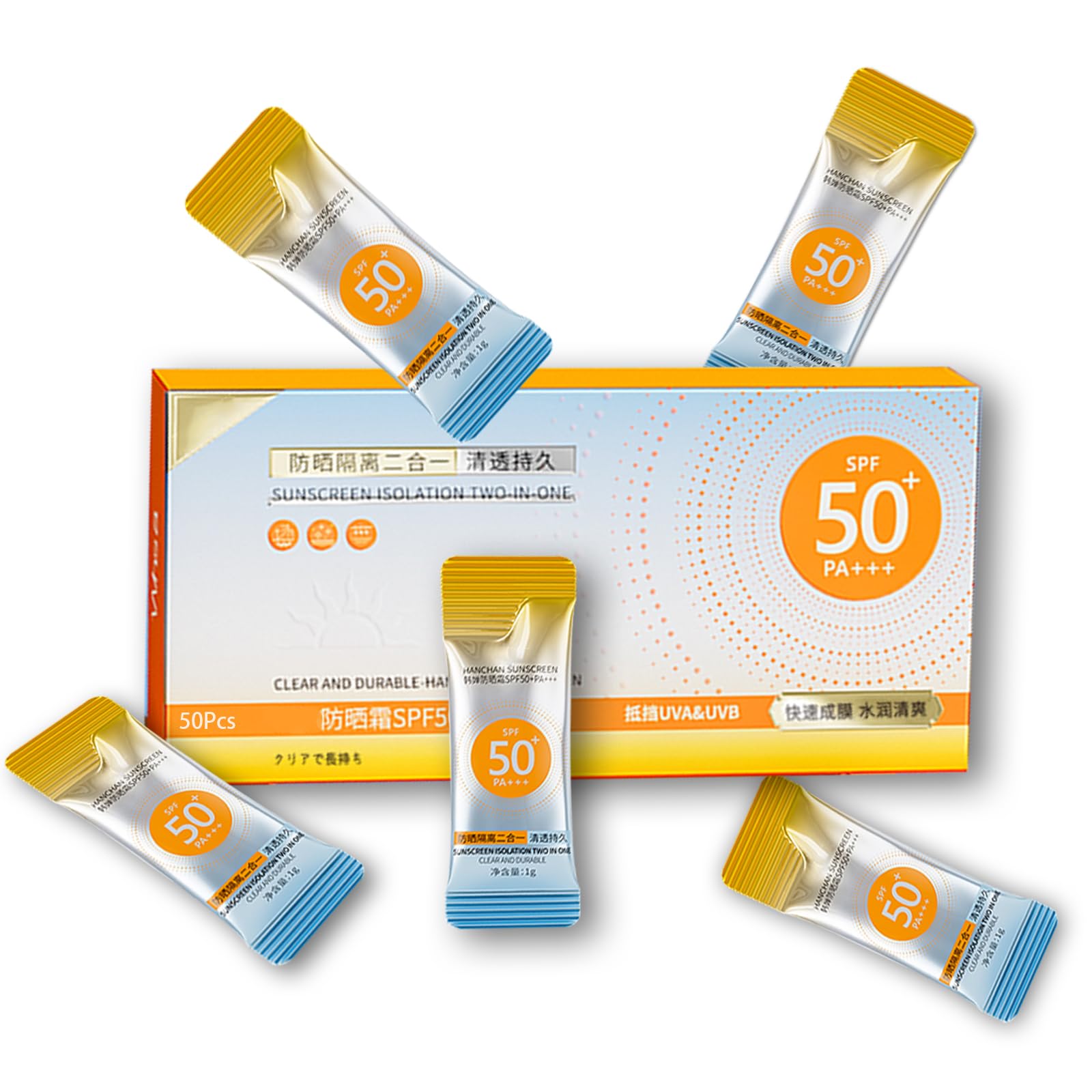 50Pcs Mini Travel Size Sunscreen for Face& Body,SPF50+ PA+++,Lightweight and NonGreasy,Waterproof Sunscreen Bulk for Summer Bea