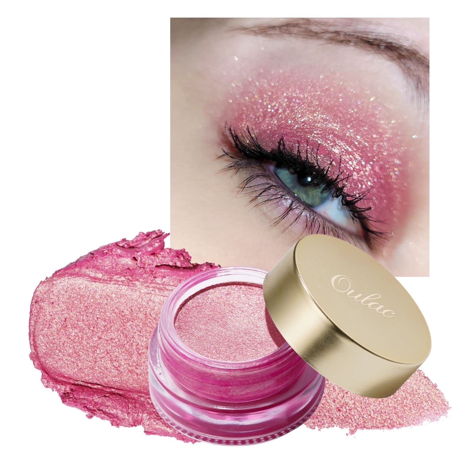 Oulac Pink Eyeshadow Glitter Eyeshadow Highly Pigmented Waterproof & Long Lasting Crease-Free Moisturizing Smooth Formula, Shimm