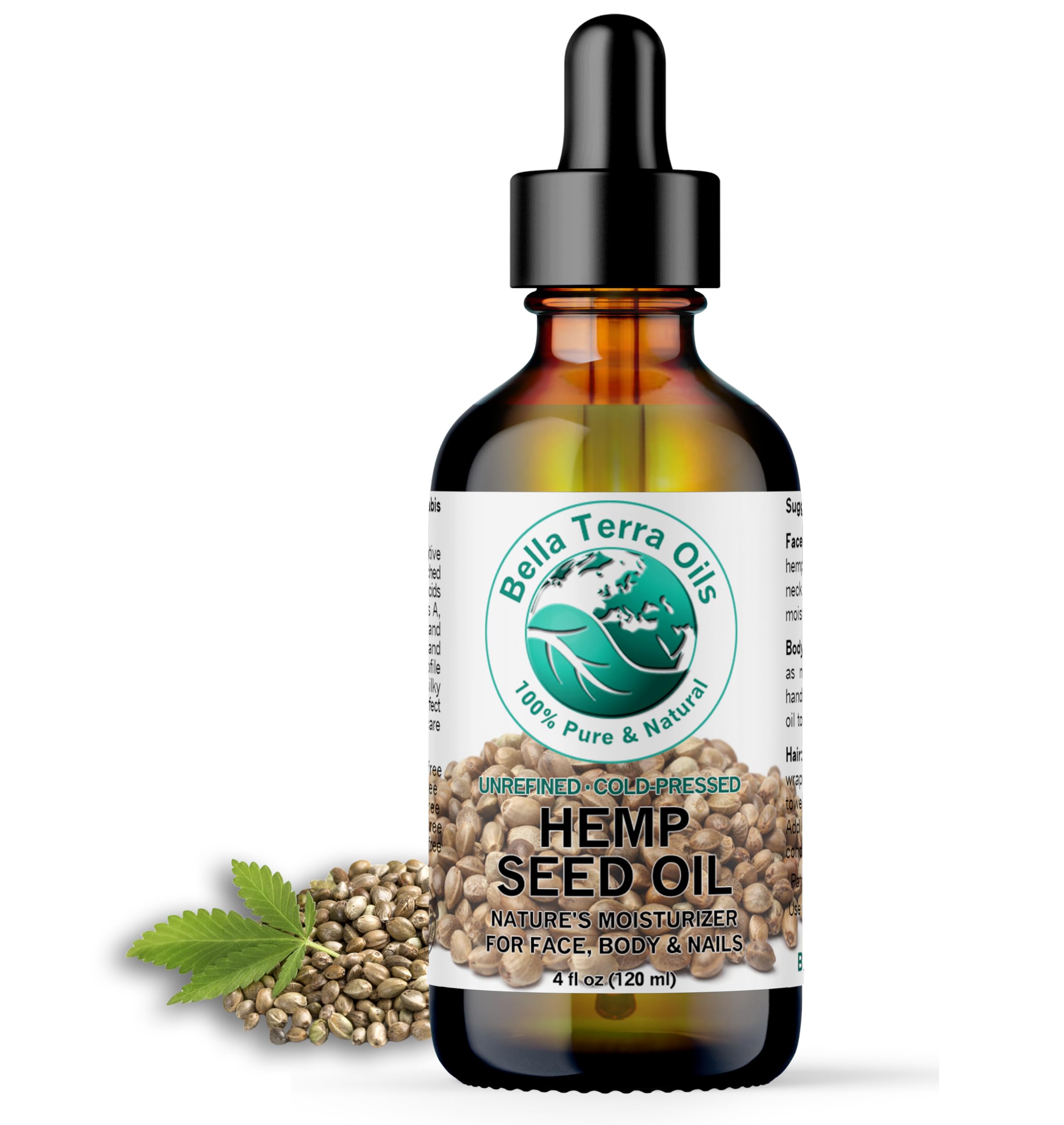 Bella Terra Oils - Hemp Seed Oil 4 oz - Dive into the World of Linoleic Acid & Alpha-Linolenic Acid, Packed with Essential Vitam