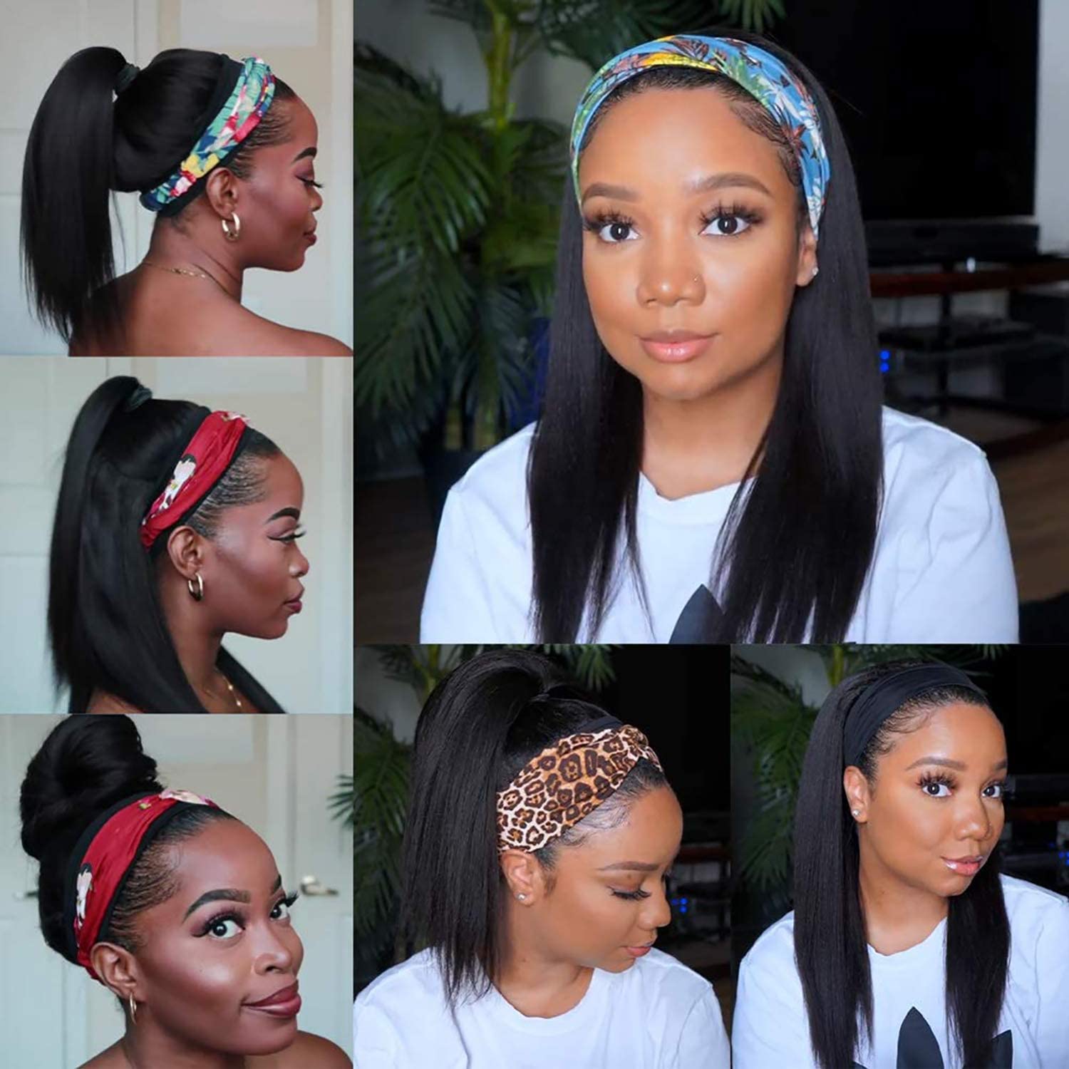 Tnice Headband Wig Human Hair Straight 20 Inch Brazilian Virgin Human Hair Headband Wigs For Black Women Glueless None Lace Fron