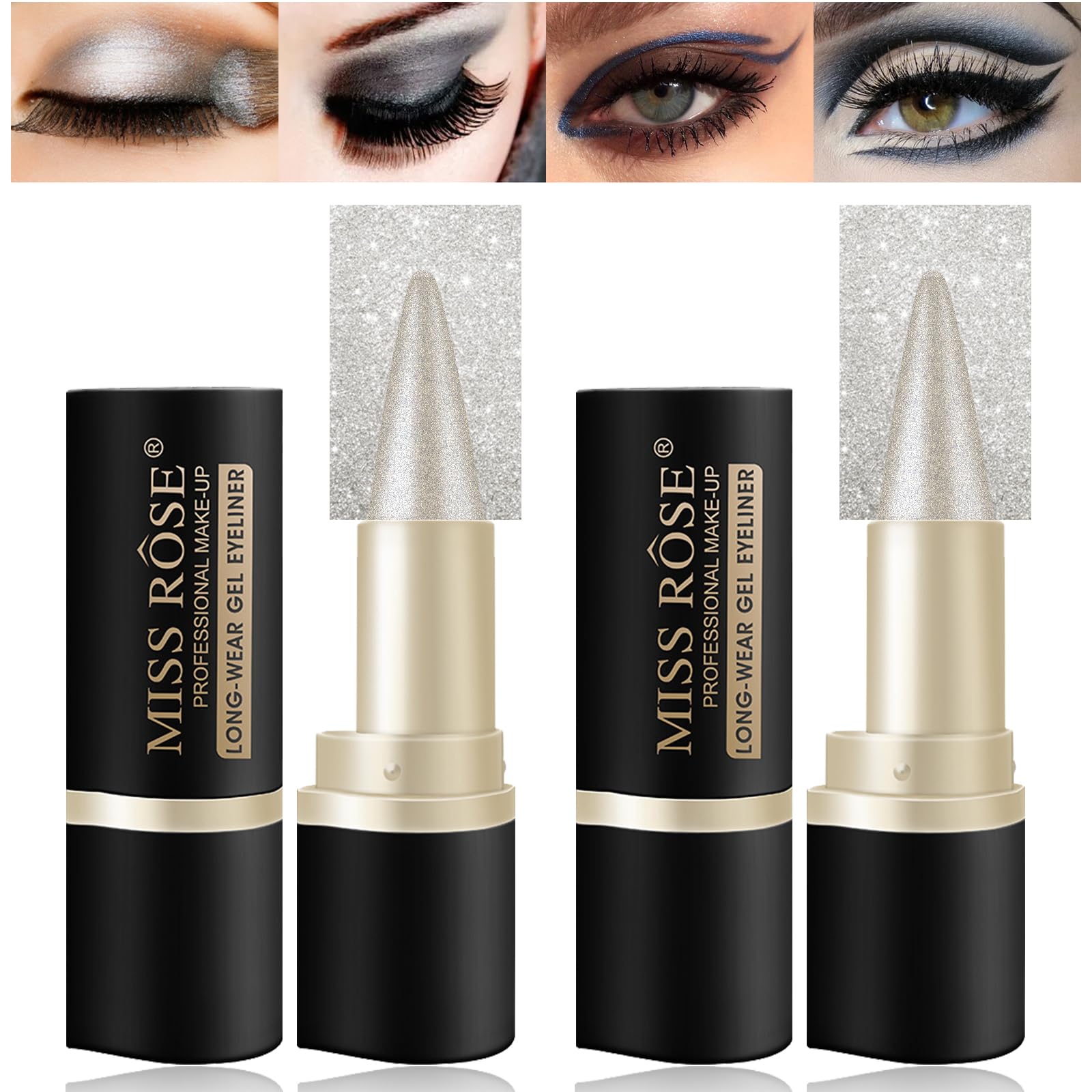Lokfar 2 Pcs Gel Eyeliner Set, Cream Eyeliner Tool Smudge Proof Waterproof Eyeliner Pencil Shimmer Eye-Liner Pencil Tattoo Eyeli