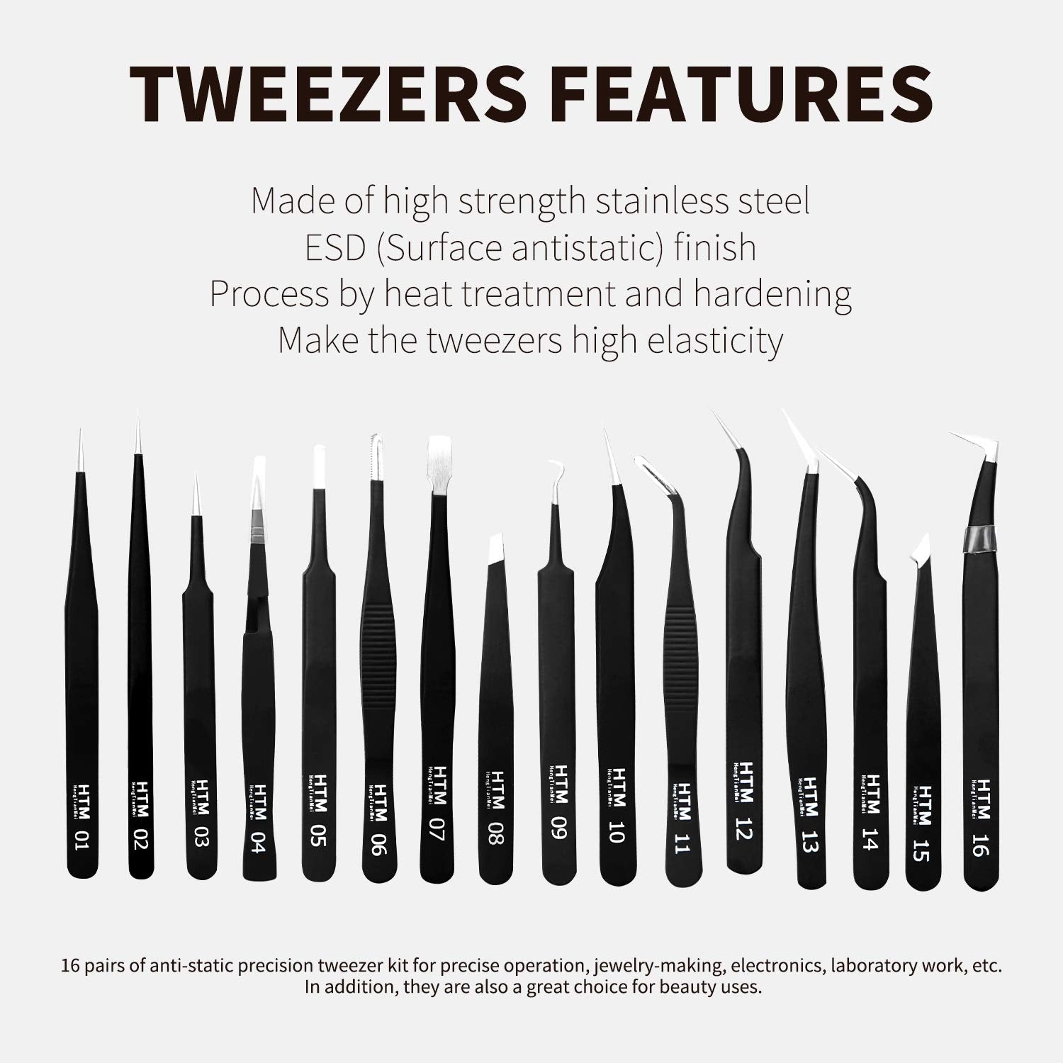 16 Pcs Sharp Precision Tweezers Set,Including 16 Types Of Anti-Static Stainless Steel Esd Medical Tweezers For Craft,Jewelry,Ele