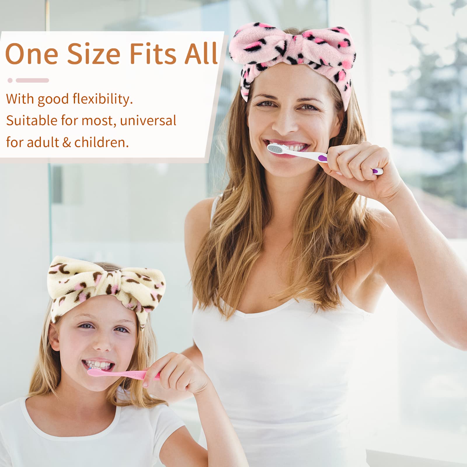 Whavel Hairband, 6 Pack Leopard Spa Headband Makeup Headband For Washing Face, Microfiber Bow Headbands Facial Fluffy Hair Band