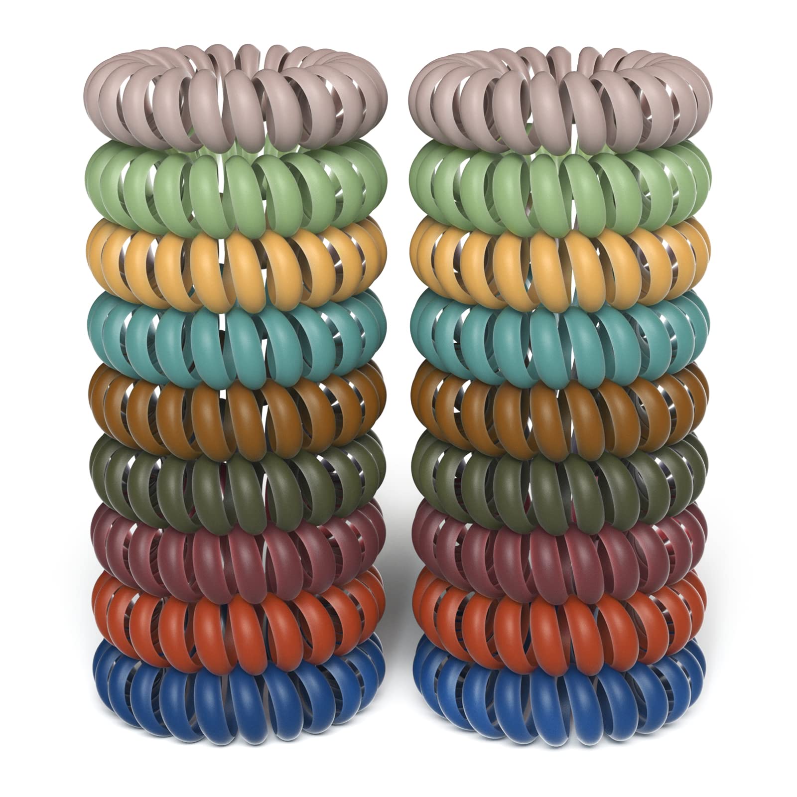 Teqifu18 Pack Hair Elastics, No Crease Spiral Hair Ties Hair Bands Matte Color Waterproof Phone Cord Hair Scrunchies Hair Coils