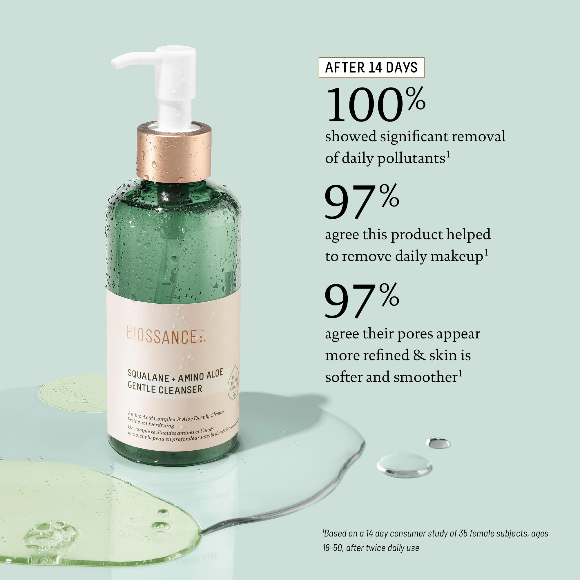 Biossance Squalane + Amino Aloe Gentle Cleanser. Foaming Gel Face Wash to Deeply Clean Pores and Remove Makeup. Hydrating, Non-S