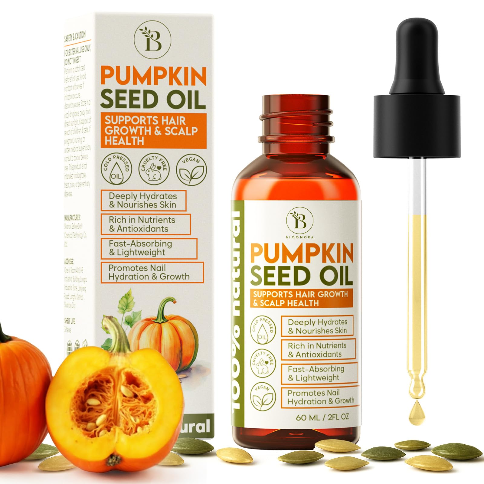 Pumpkin Seed Oil for Hair Growth & Care - Dry Scalp Oil, Skin & Nail Hydration (2Fl Oz), - Cold Pressed Pumpkin Seed Extract Dro
