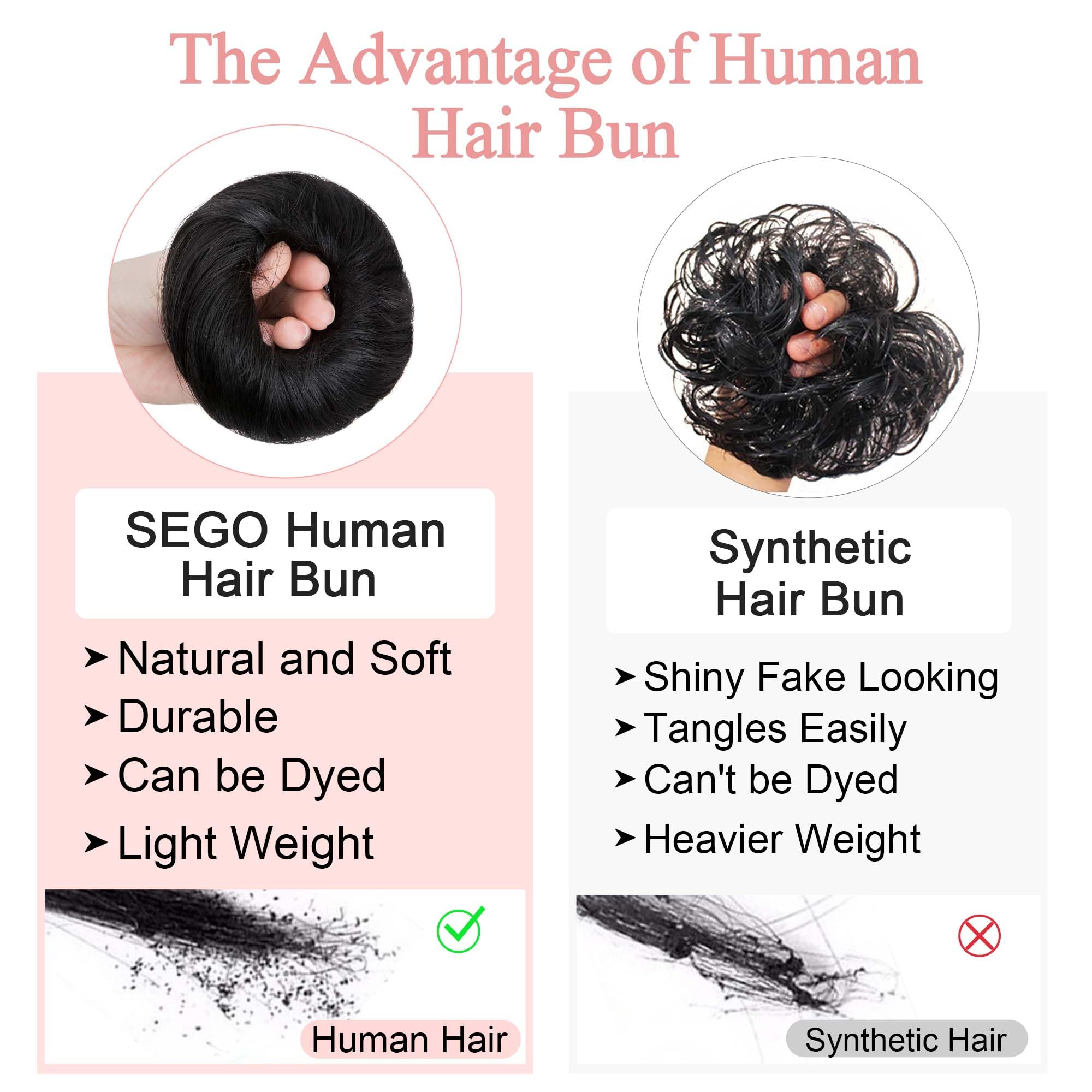 Sego Human Hair Messy Bun Hair Piece Dark Brown Real Human Hair Scrunchies Natural Wavy Smoothed Updo Hairpieces Donut Chignon P
