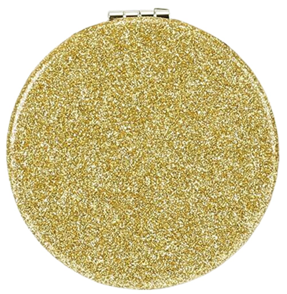 Mpowtech Gold Compact Mirror For Purse,Magnifying Travel Mirror With Glitter,Double-Sided Small Pocket Mirror,Portable 2 X 1X Ma