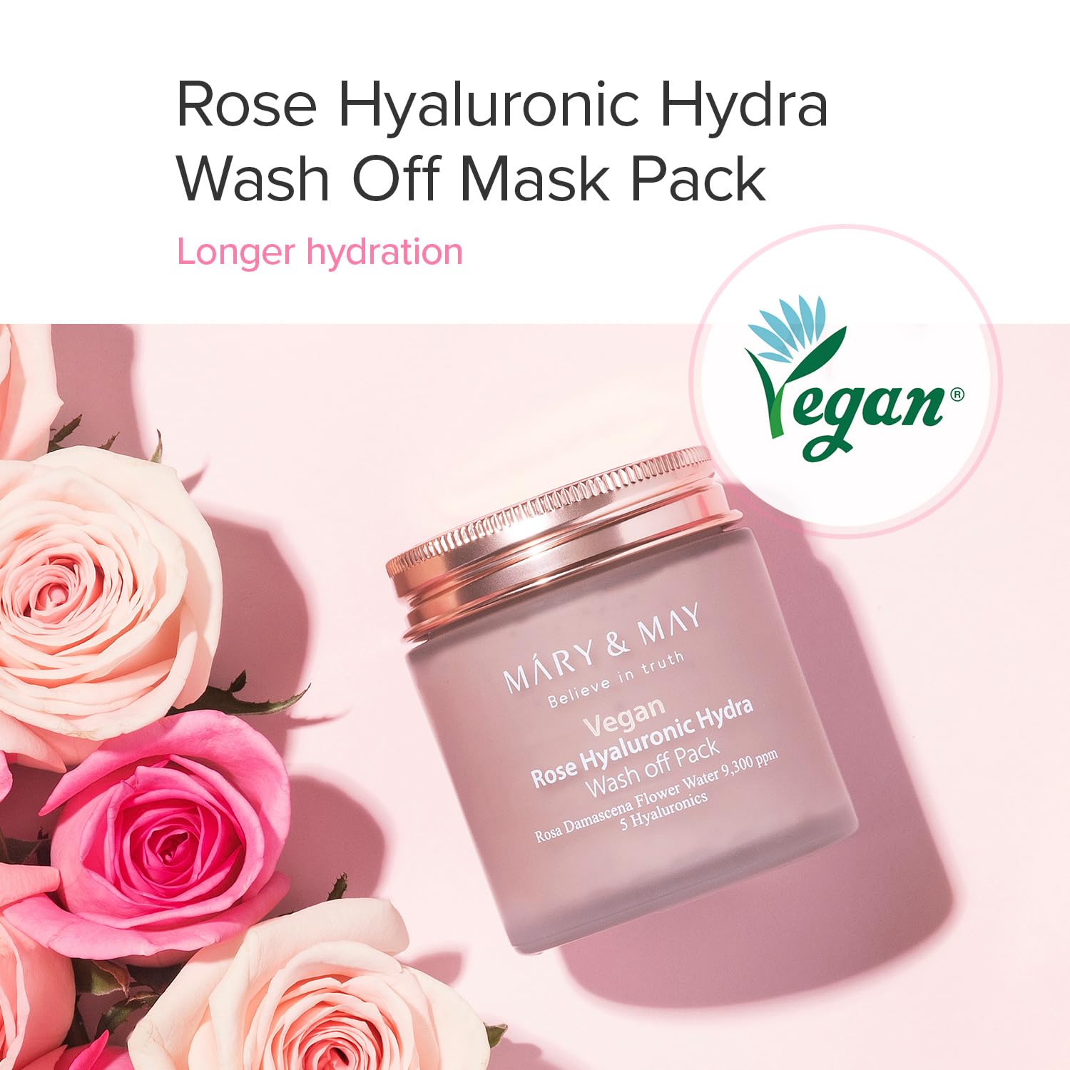 Mary&May Vegan Rose Hyaluronic Hydra Wash Off Mask - Rose Petal And Damask Rose Water Cream Mask For Moisturizing, Exfoliation,
