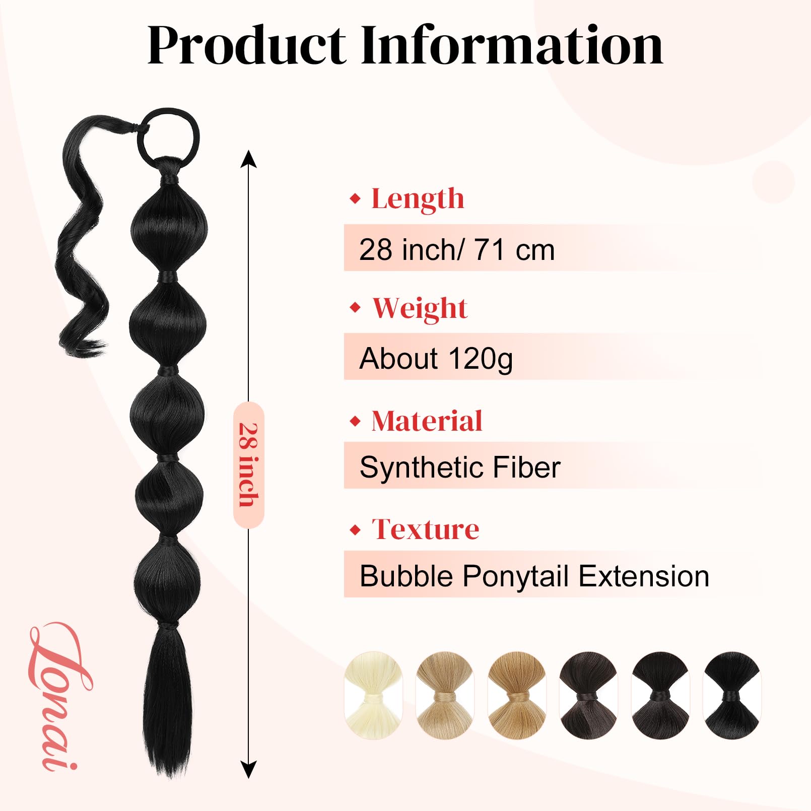 Lonai Bubble Ponytail Extension For Women,28 Inch Long Braided Wrap Around Synthetic Hair With Leather Cord, Straight Afro Puff,