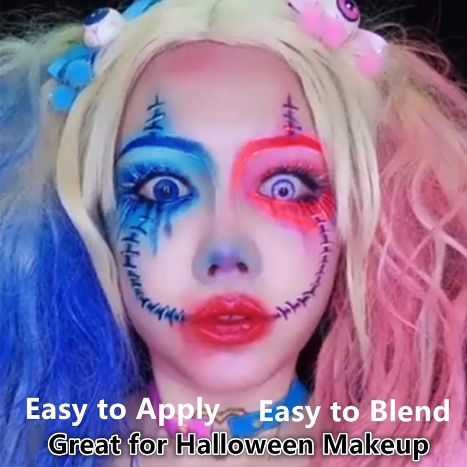 Go Ho 3 Colors Red White And Blue Face Paint Stick-Waterproof Eye Black Stick,Face Body Paint Professional Halloween Sfx,Queen O