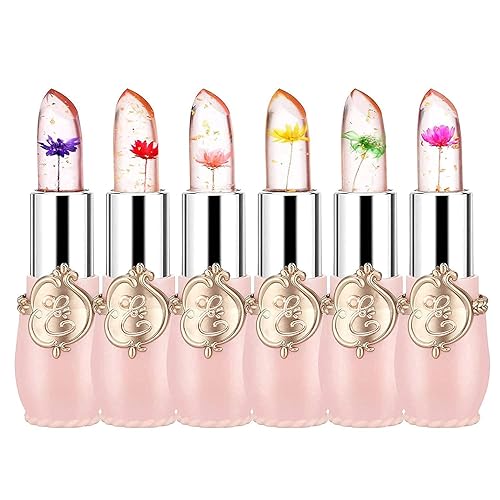 firstfly Crystal Flower Jelly Lipstick Pack of 6, Long Lasting Moisturizer, Color Change, 0.72 oz, Pink