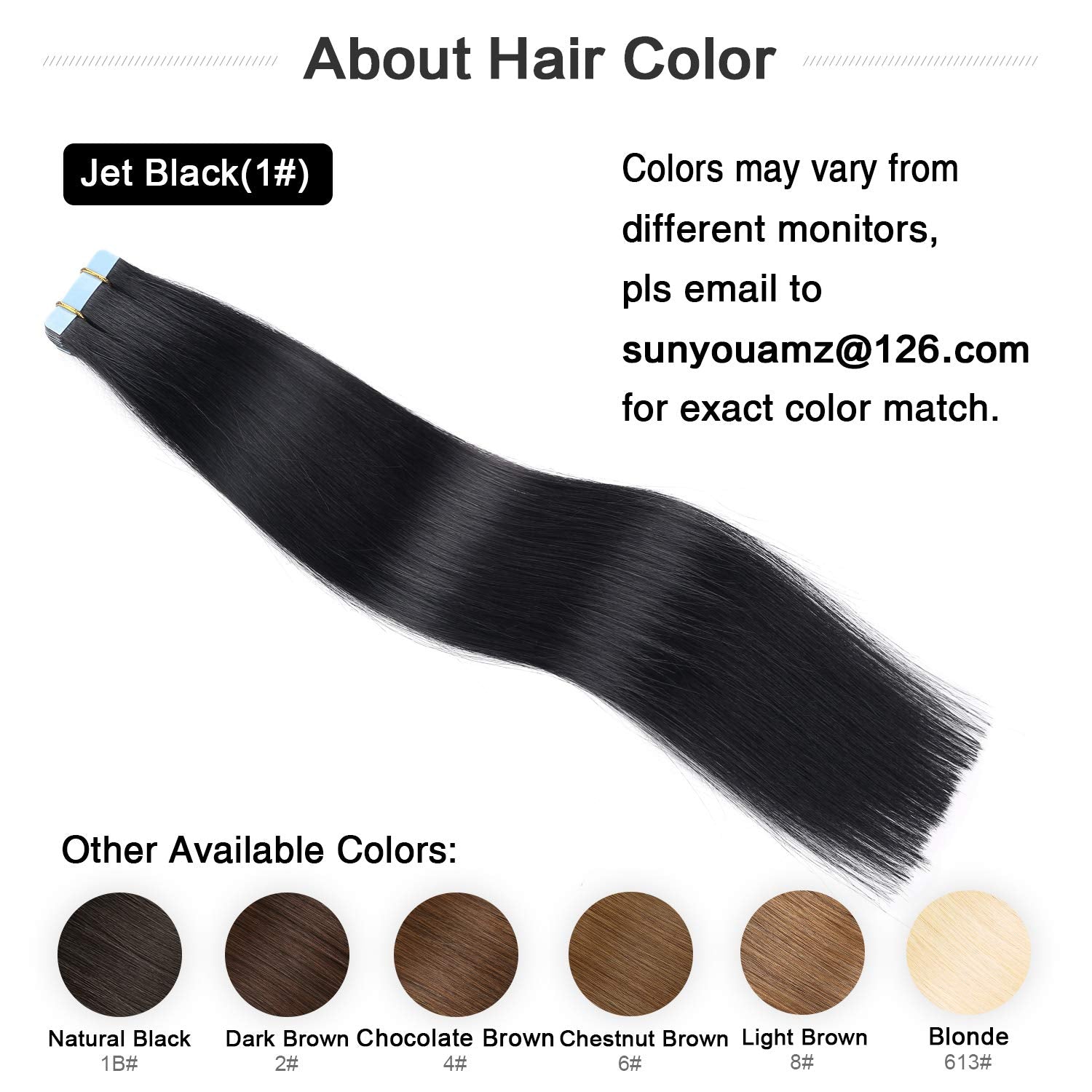 Suyya Tape In Hair Extensions Jet Black 100% Remy Human 20 Inches 20Pcs 50G/Pack Straight Seamless Skin Weft Hair(20 #1 Black)