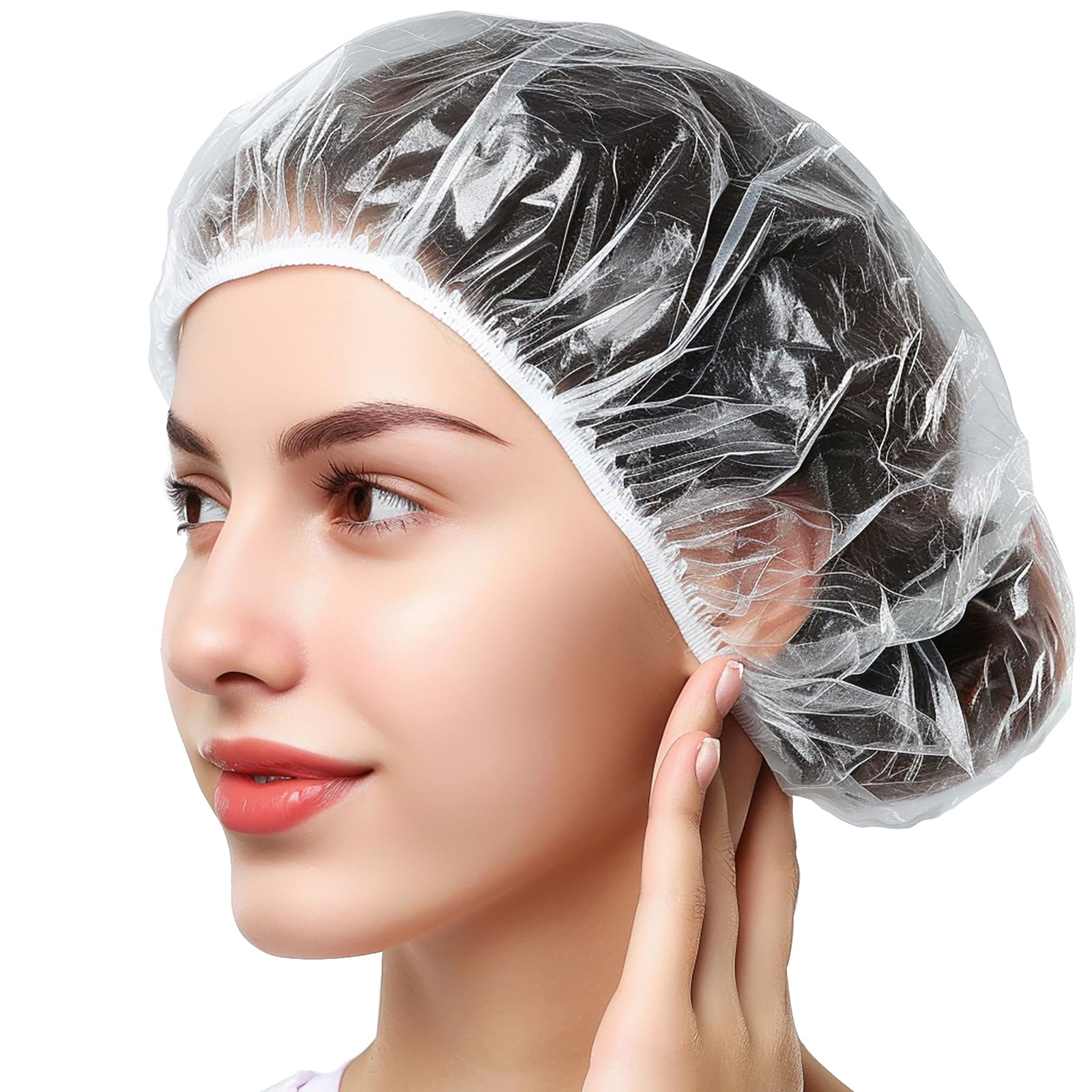 Disposable Shower Caps 100Pcs, 18.1 Inch Plastic Shower Cap For Women Waterproof Bath & Bathing Accessories, Home & Travel Essen