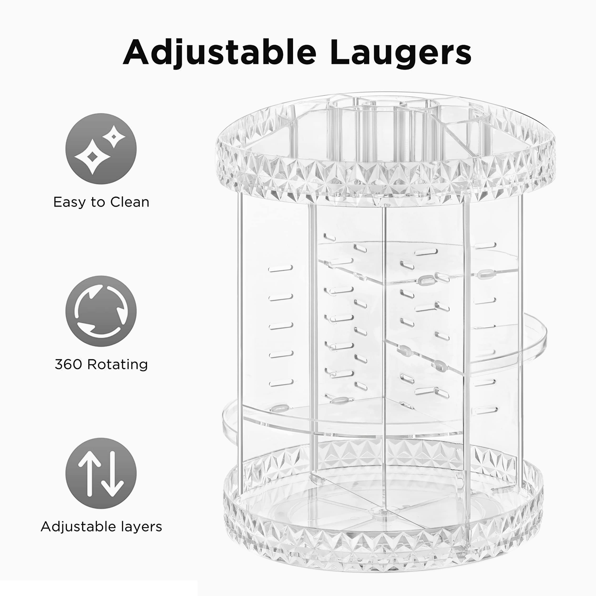 Hblife 360 Rotating Makeup Organizer Adjustable Carousel Diamond Large Capacity Revolving Perfume Organizer Skincare Organizers