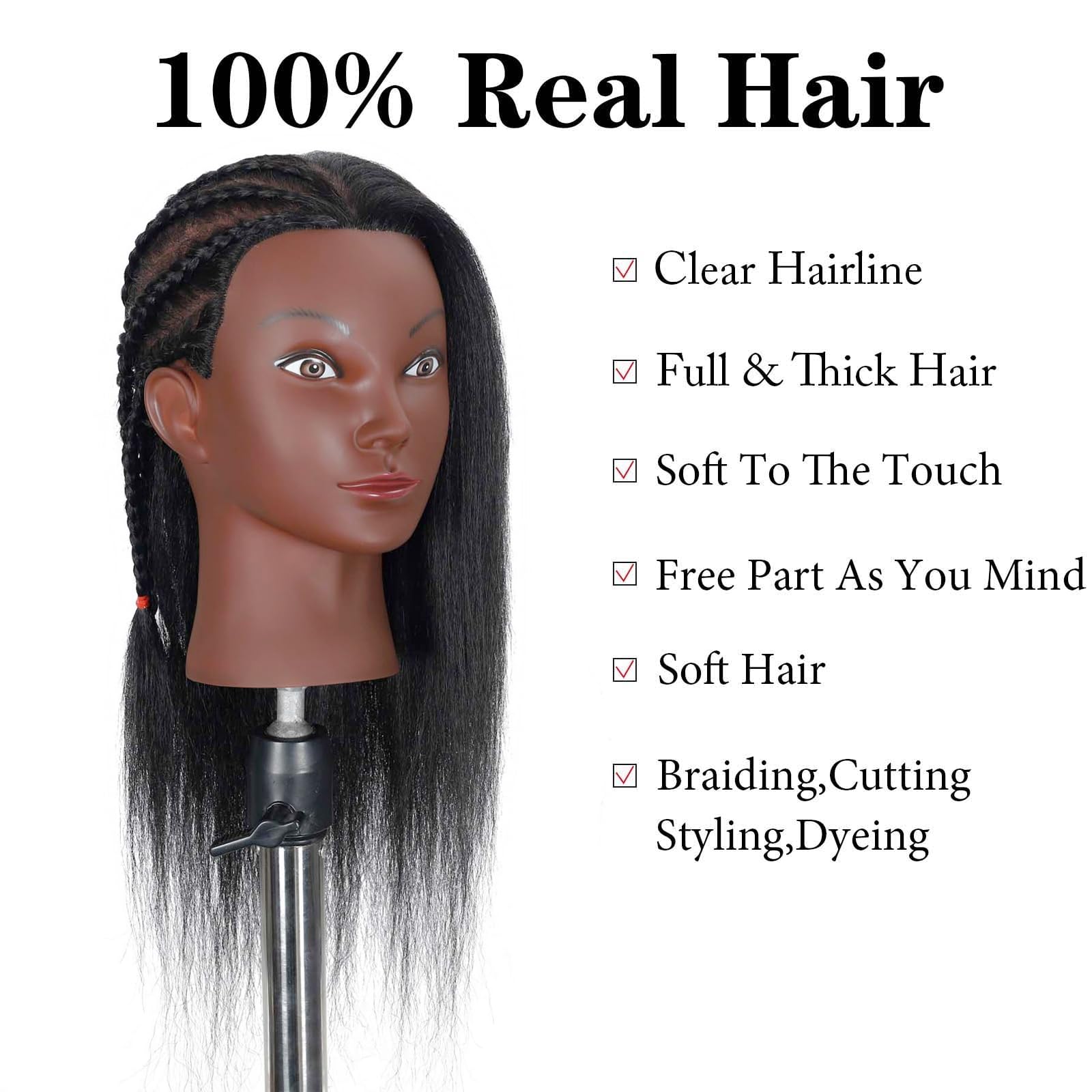 Opini 16'' Mannequin Head Human Hair With 100% Real Hair Cosmetology Mannequin Doll Head For Hairdresser Practice Braiding Hairs