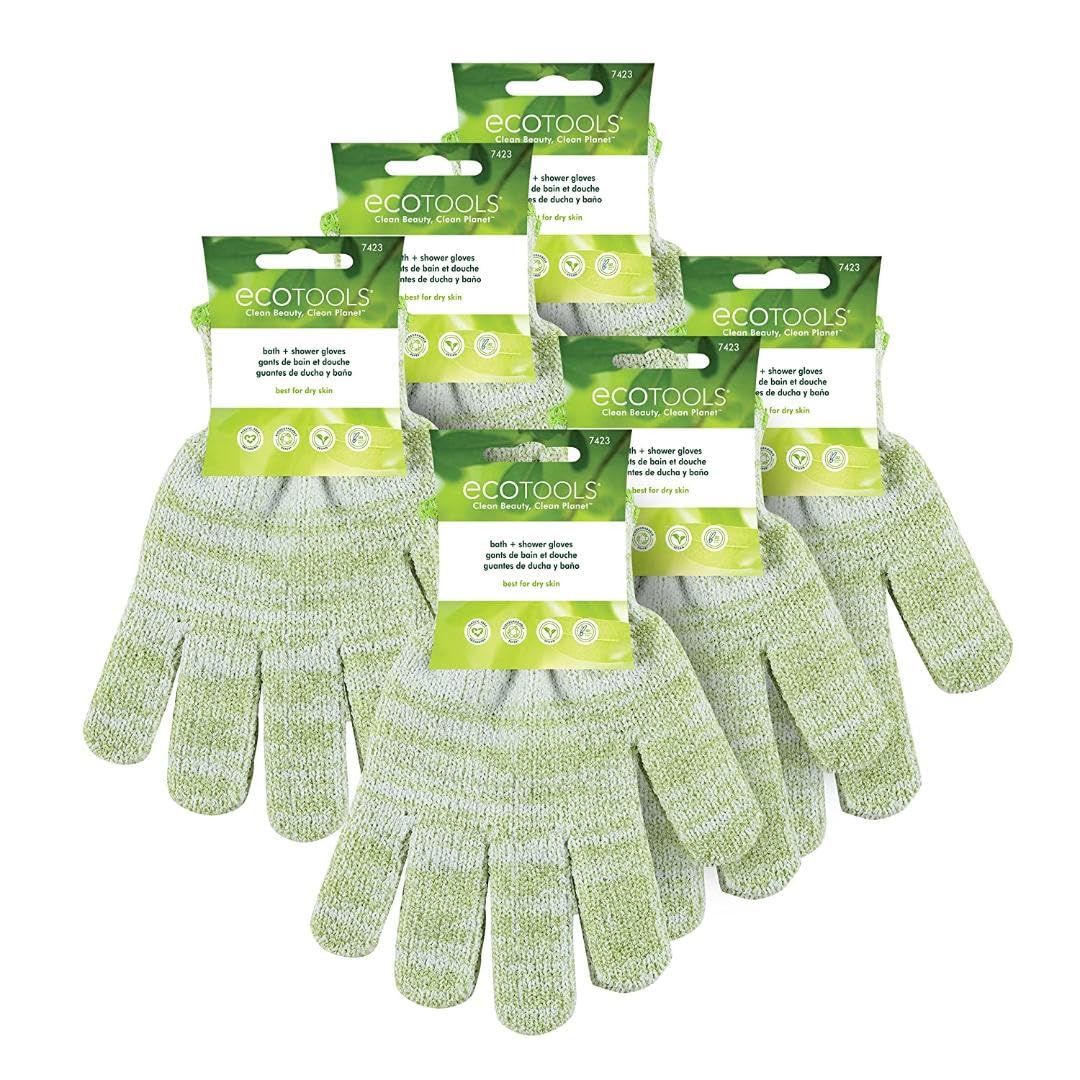 Ecotools Bath & Shower Gloves, Recycled Netting, Exfoliating, Gentle Cleansing For Whole Body, Use Before Self-Tanning, Removes