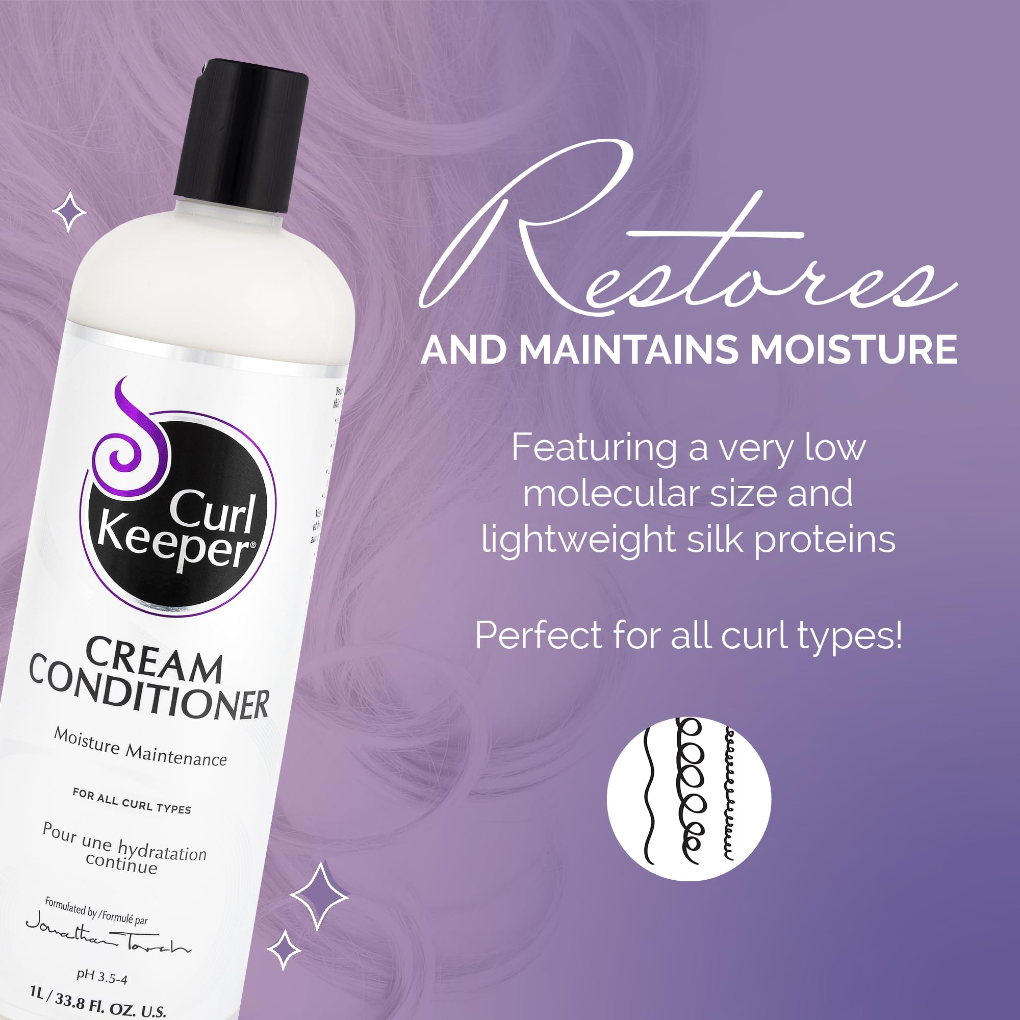 Curl Keeper Cream Conditioner for Curly Hair, 33.8 Fl Oz - Lightweight Daily Hair Conditioner for All Curl Types - Moisturizing