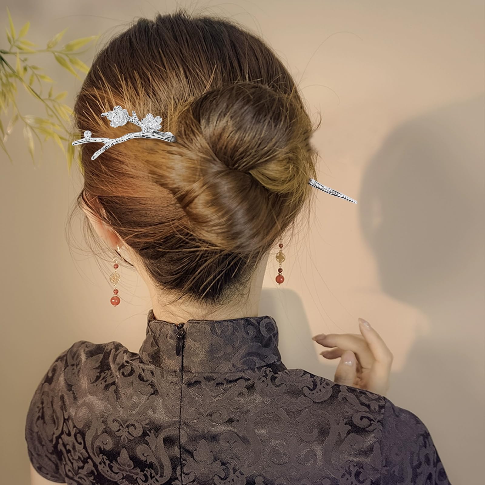 Insowni 8 Pieces Decorative Retro Crystal Pearl Silver Hair Sticks Pins With Pendants Asian Chinese Hanfu Cloud Star Lotus Flowe