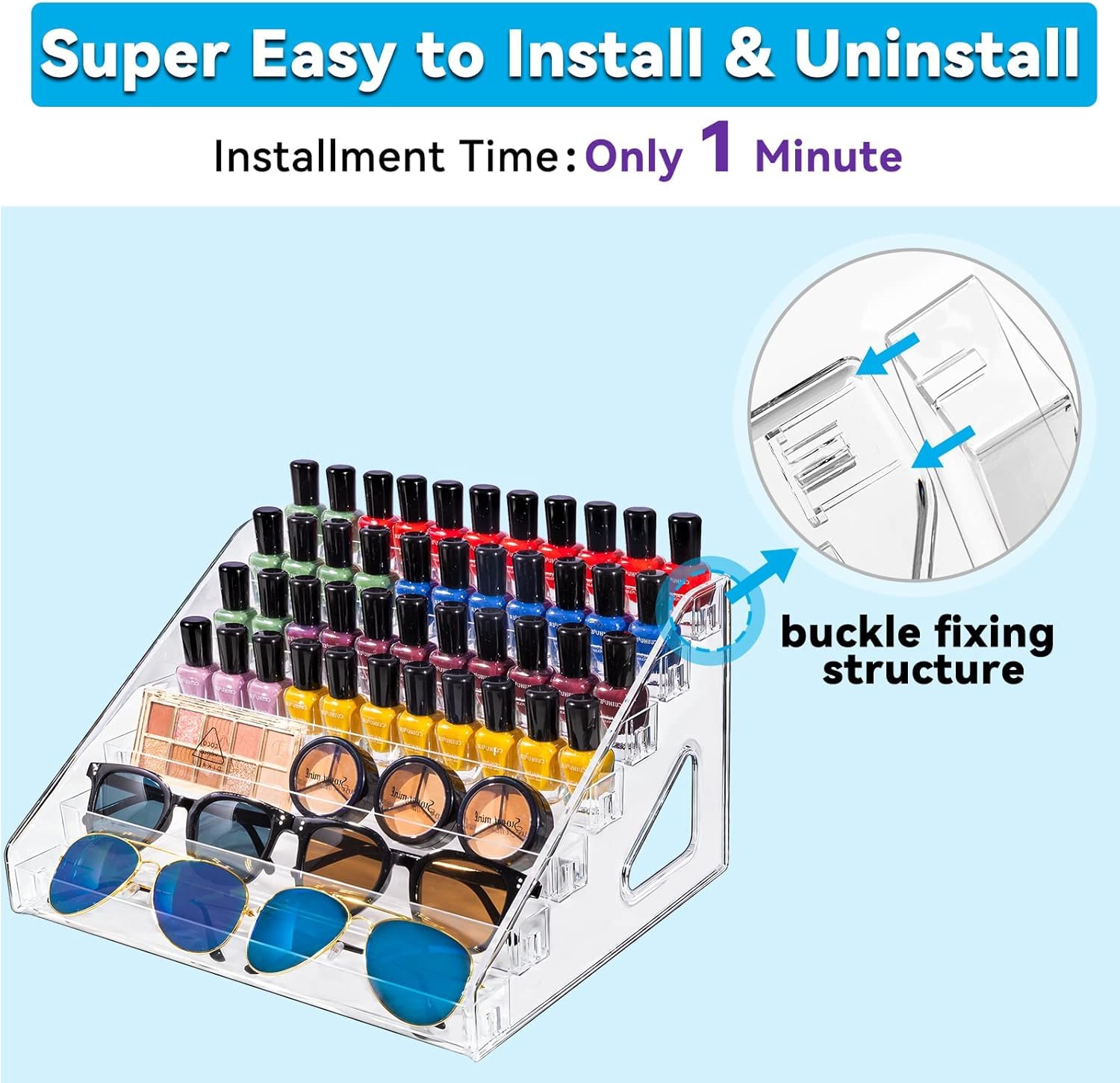 Pero Pero Nail Polish Organizer Acrylic Display Rack for Nail Polish Holder Sunglasses Organizer Essential Oils Holder Clear Eye