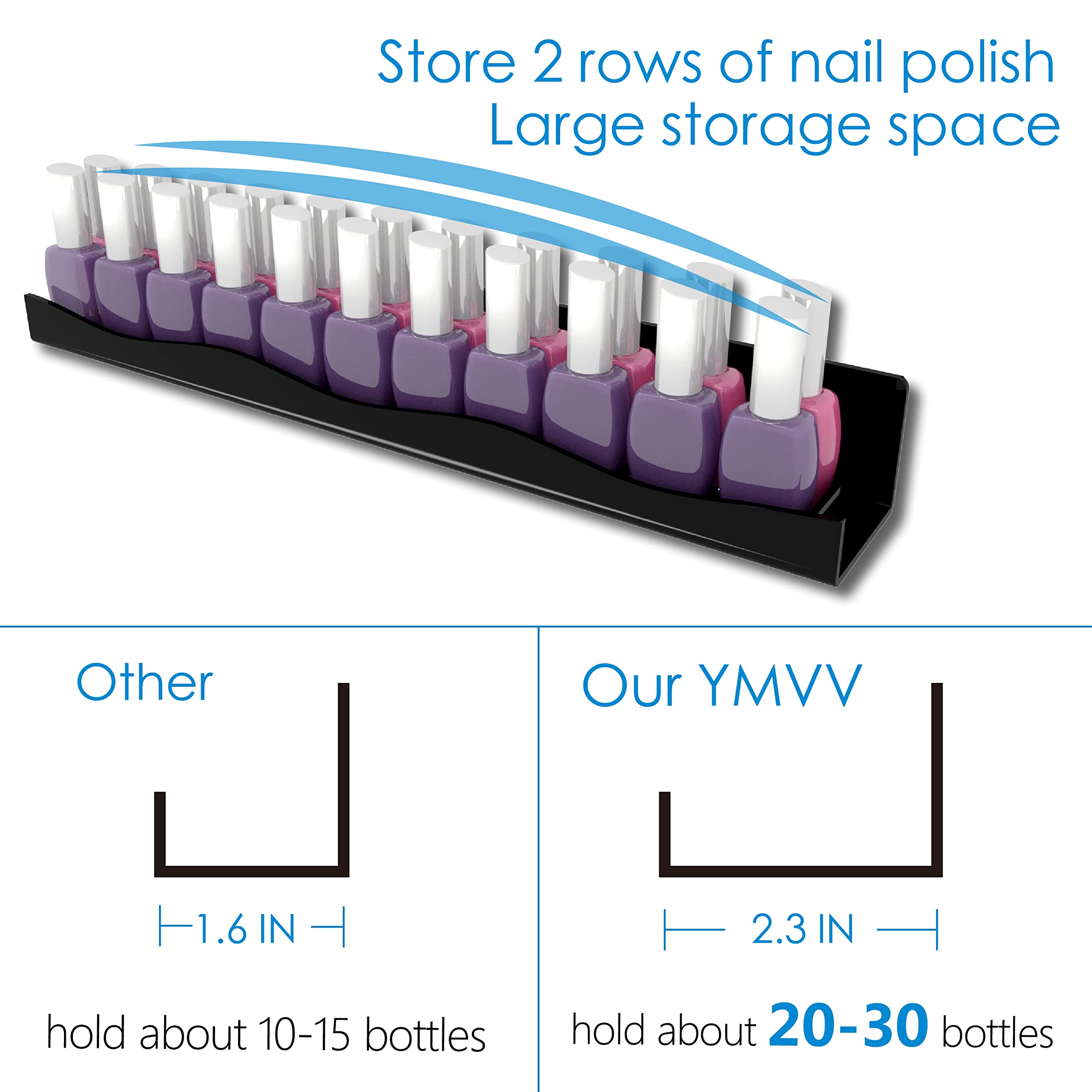 YMVV Black Acrylic Nail Polish Wall Racks,15 Increased Width Black Wall Mounted Shelves Nail Polish Organizer, Sunglasses Essent
