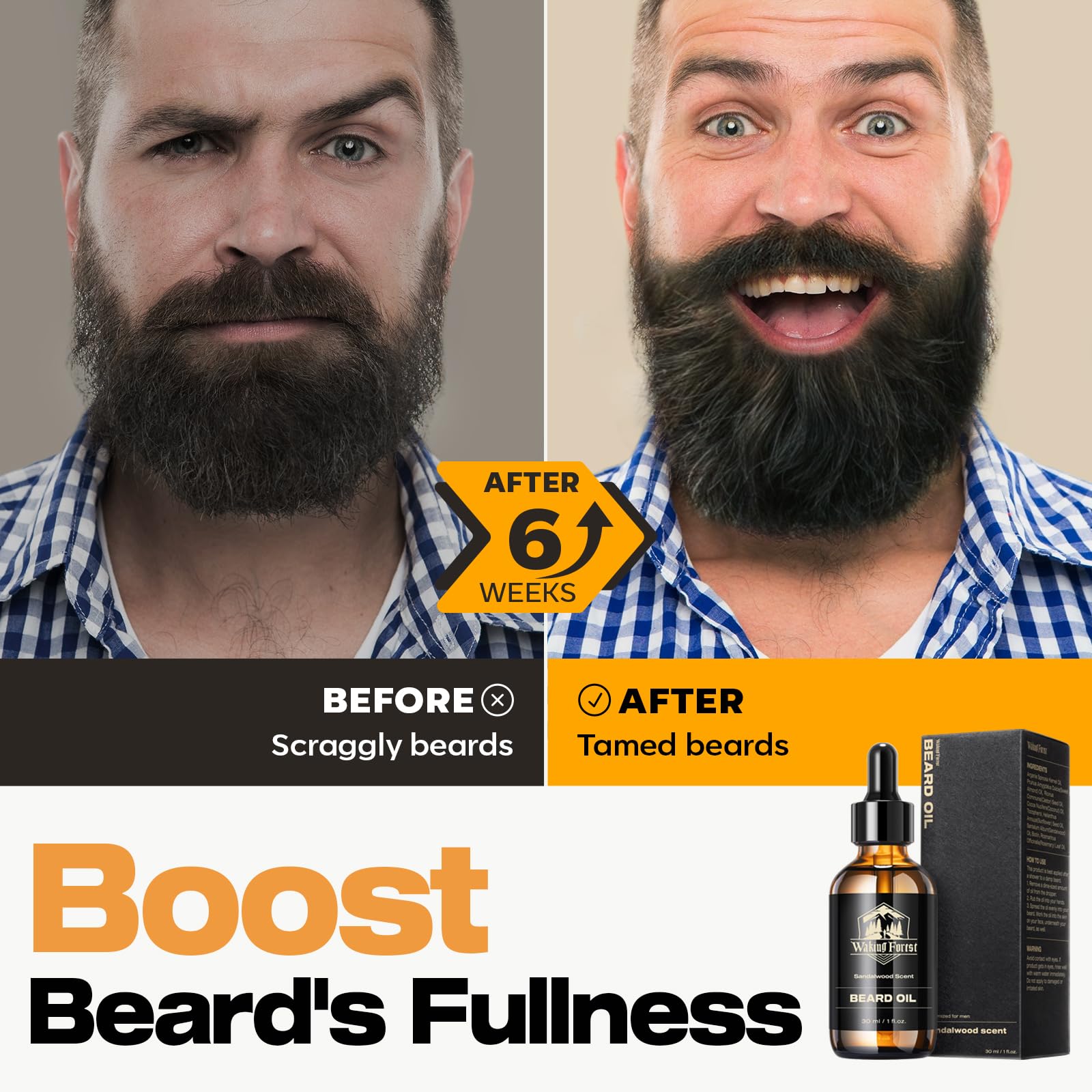 Waking Forest Beard Oil - Biotin Beard Growth Oil Thicker Beard With Vitamin E, Rosemary, Castor Beard Oil For Men Growth, Softe