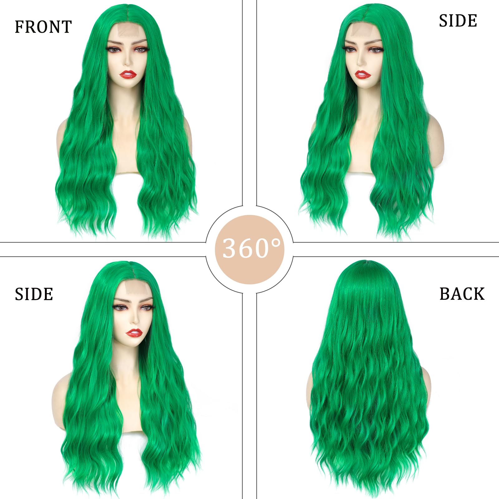 Ybymcai Green Wig - Long Green Wavy Wigs For Women Middle Part Green Wig 26 Inch Natural Curly Synthetic Wig Heat Resistant Fibe
