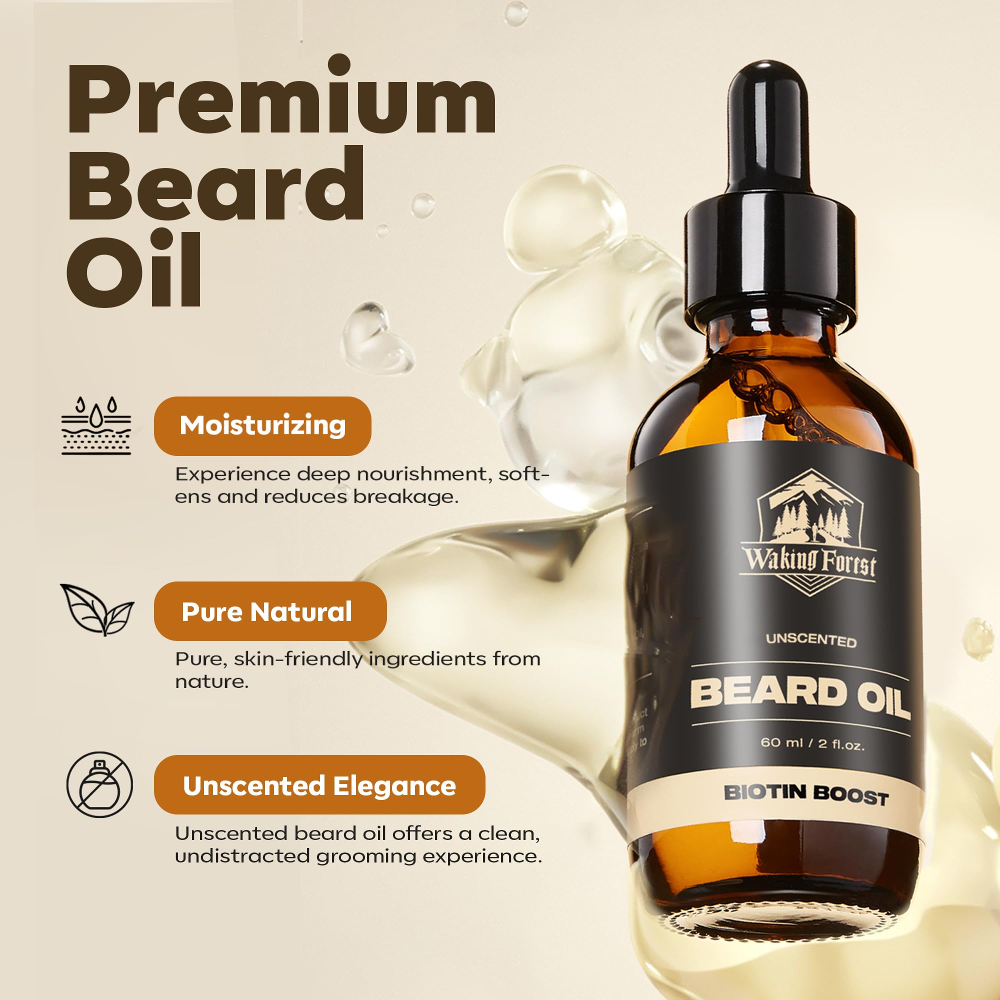 Waking Forest Beard Oil - Biotin Beard Growth Oil Thicker Beard With Vitamin E, Rosemary, Castor Beard Oil For Men Growth, Softe