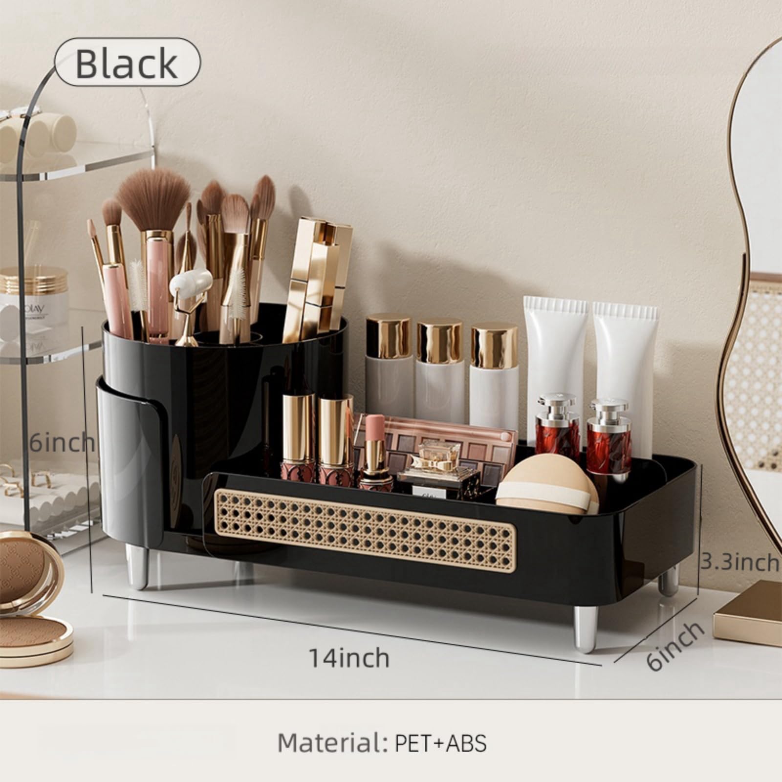 Rotating Makeup Organizer Countertop,Large Capacity Makeup Organizers For Vanity,2 In 1 Makeup Storage Organizer For Bathrooms,C