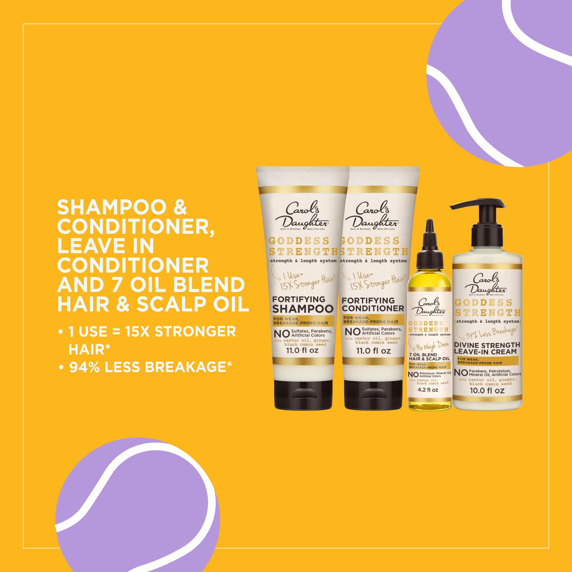 Carol's Daughter X Coco Gauff Goddess Strong Bundle: Hair Care Kit with Shampoo, Conditioner, Leave-In Treatment and Scalp Oil,