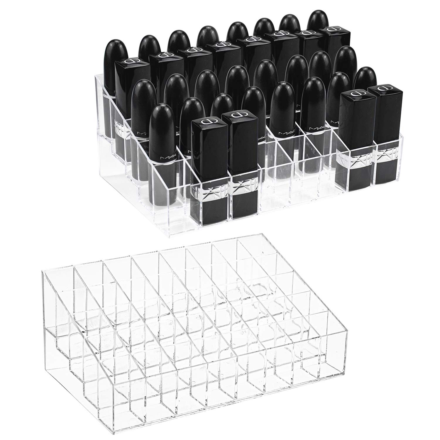 Hedume 2 Pack Lipstick Holder, 40 Slot Acrylic Lipstick & Makeup Organizer, Clear Cosmetic Display Case for Lipstick, Brushes, B