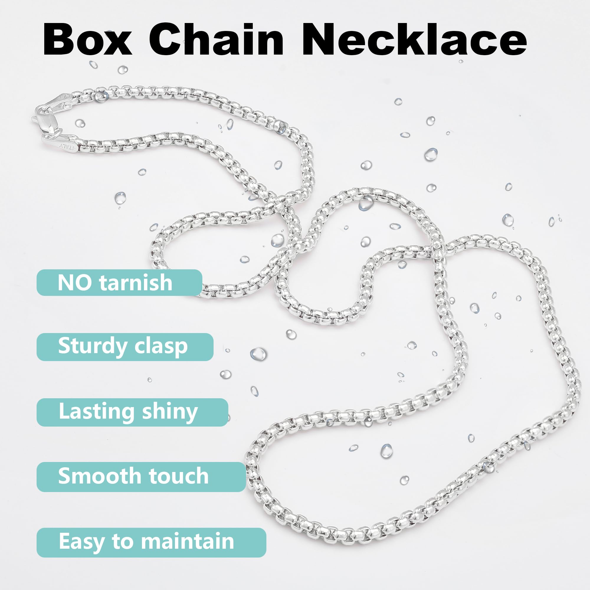 Waitsoul 925 Sterling Silver Box Chain Lobster Clasp 2mm Silver Chain for Women Men Silver Necklace Chain 16-30 Inches (26)