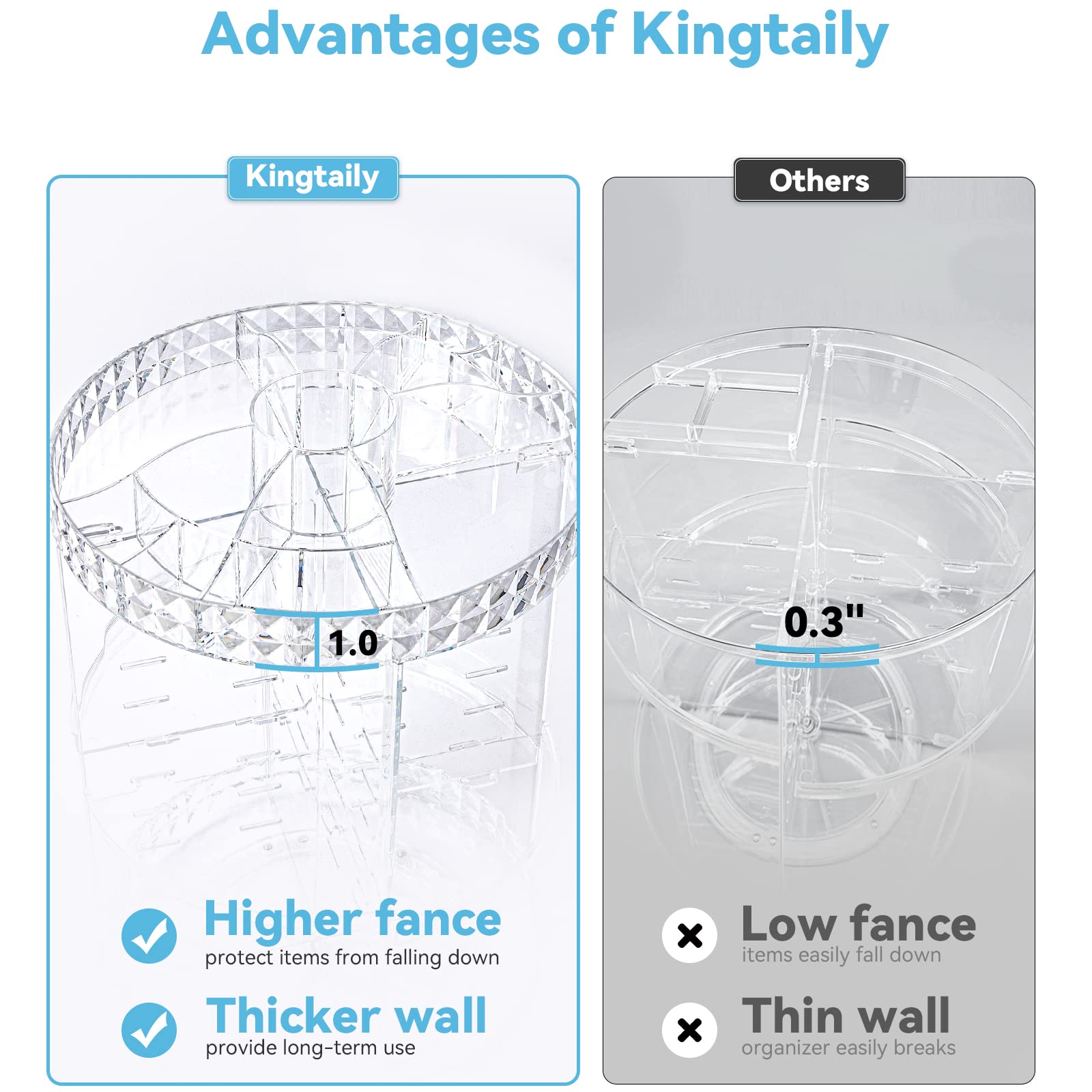 Kingtaily Rotating Makeup Organizer Spinning for Vanity, 360 Rotation with 6 Adjustable Layers, Large Capacity Vanity Skin-care