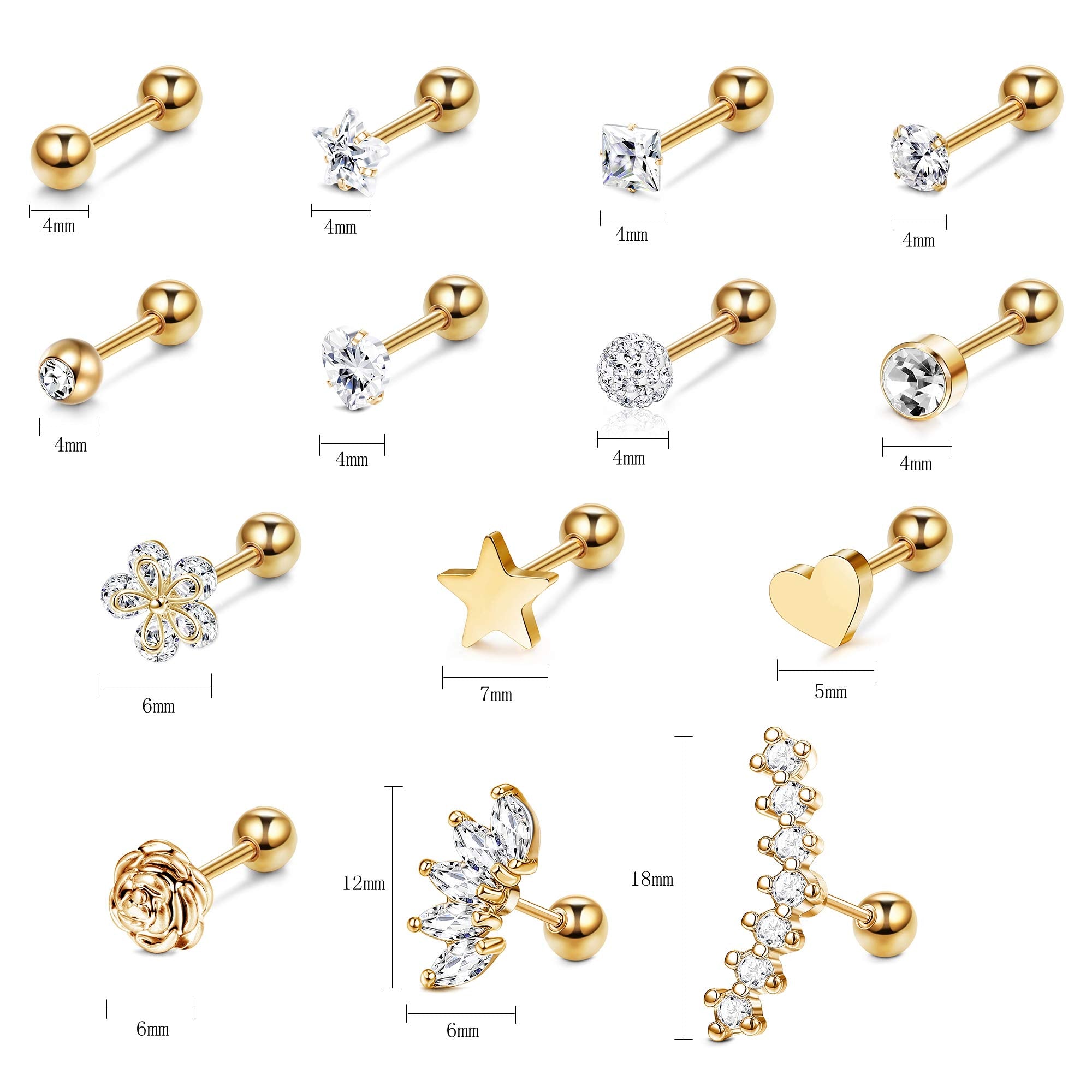 YADOCA Surgical Steel Cartilage Earrings for Women Men Cartilage Piercing Jewelry Stainless Steel Tragus Earrings Gold Cartilage