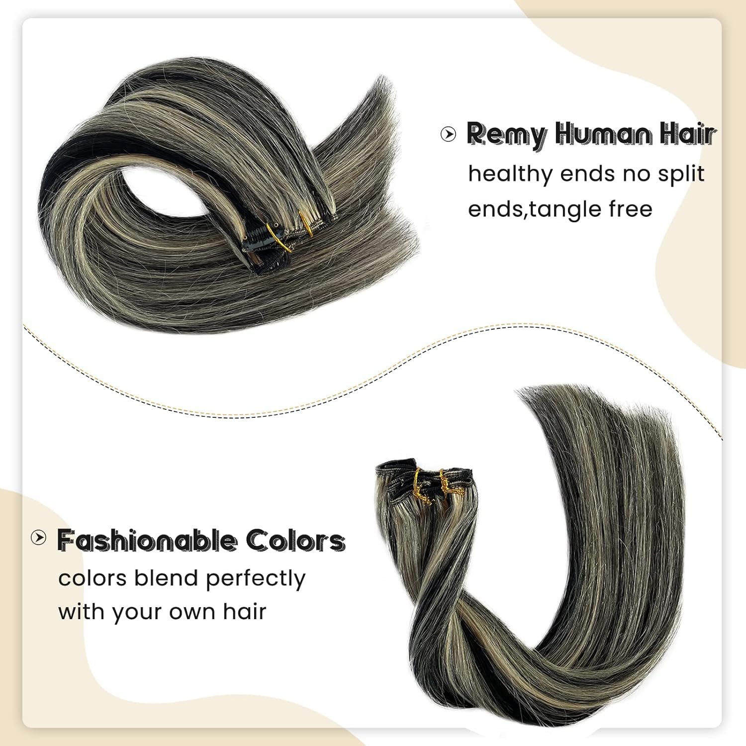 Clip In Hair Extensions Real Human Hair, Natural Black Highlighted Blonde 613 Clip In Hair Extensions Straight Hair Extensions C
