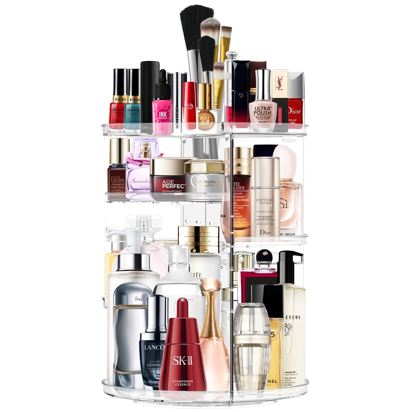 Makeup Organizer 360 Rotating Cosmetic Organizer Diy Adjustable Makeup Carousel Spinning Holder Rack, Large Capacity Cosmetic St